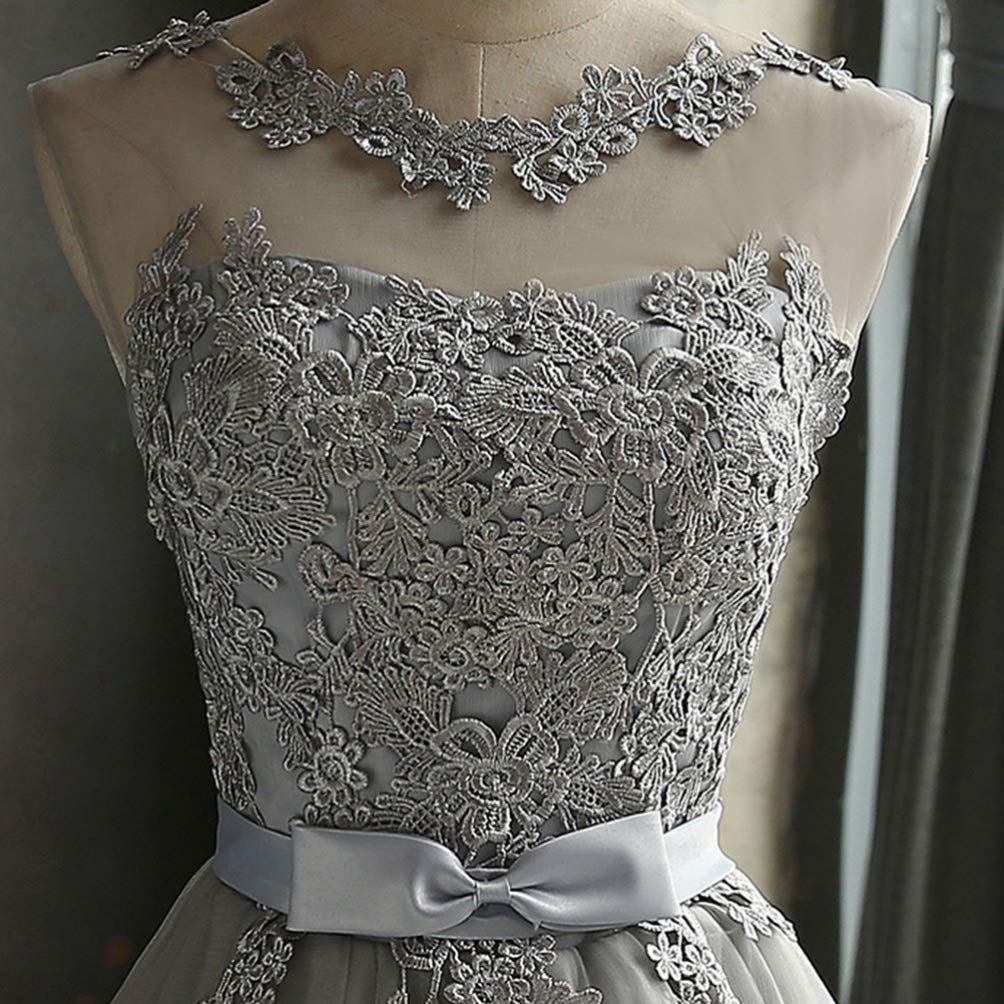 Elegant Grey Floral Lace Bridesmaid Dress - Floor Length Formal Wedding Gown for Women | Perfect for Bridal Party, Evening Galas & Special Occasions