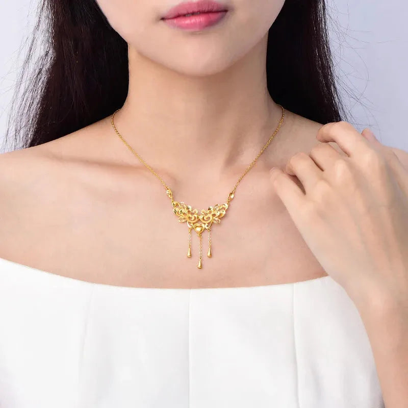 24K Pure Gold Necklace for Women - Real 999 Solid Gold Chain, Elegant & Trendy Classic Jewelry for Party, Wedding, Anniversary & Special Occasions - Hot Selling in 2023