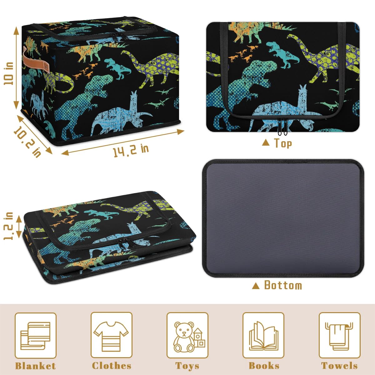 Dinosaur Camouflage Storage Bins with Zipper - 2 Pack for Closet & Shelf Organization