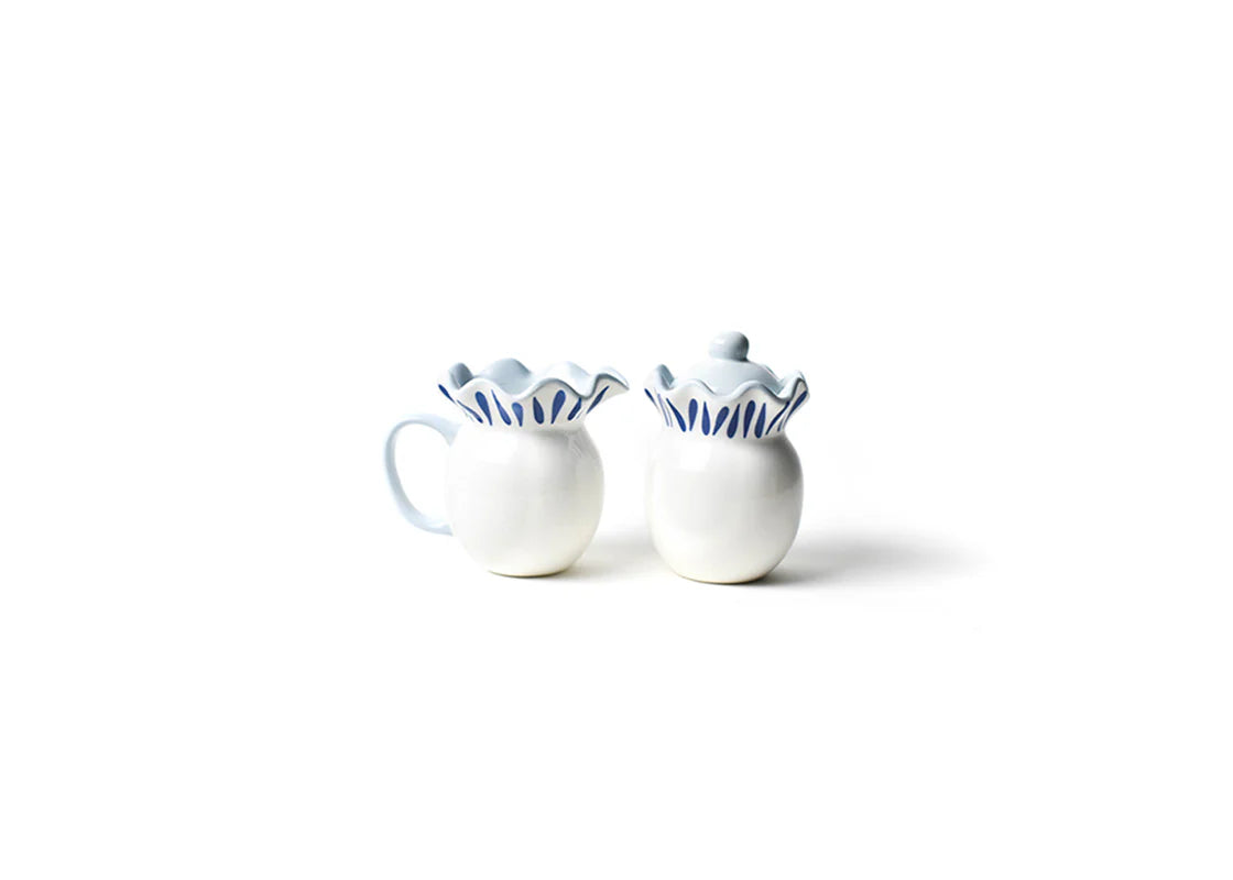 Iris Blue Drop Ruffle Cream & Sugar Set - Elegant Tea & Coffee Serving Set for Afternoon Tea, Bridal Shower, and Home Decor