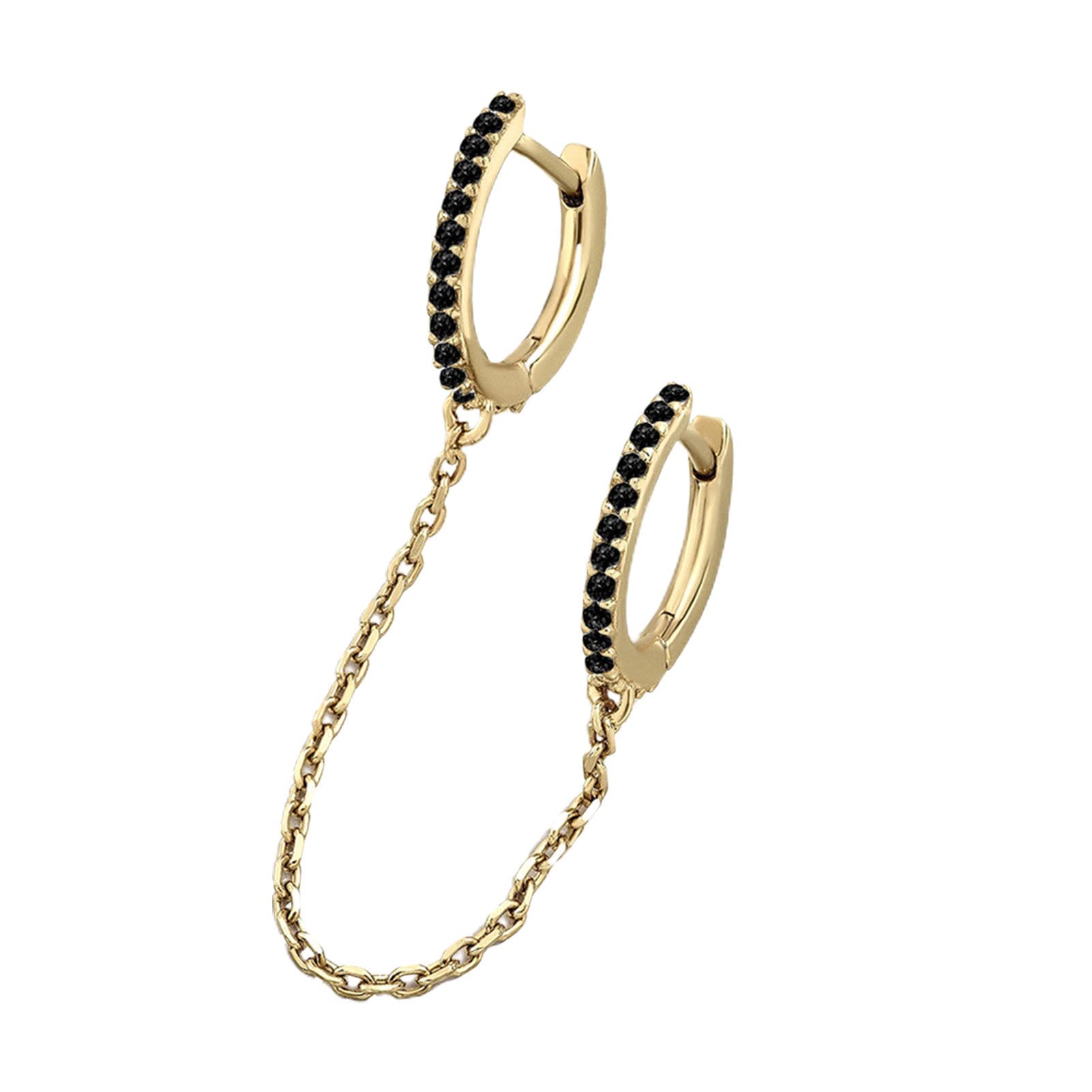 1Pc Elegant Double Ring Rhinestone Chain Hoop Earrings for Women - Shining Dangle Drop Jewelry Accessory for Daily Wear, Parties & Special Occasions