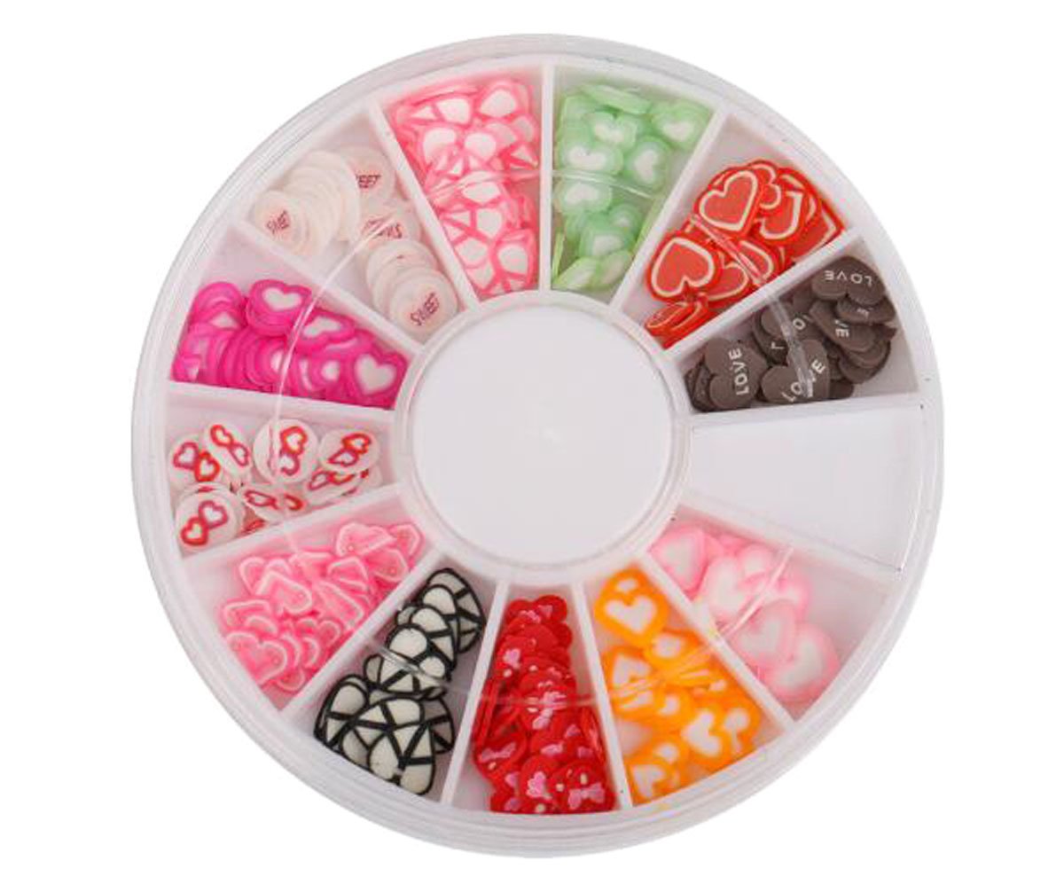 1 Box DIY Heart-Shaped Soft Pottery Nail Charms - Fruit & Food Jewelry Making Accessories for Crafts, Scrapbooking, and Nail Art (Perfect for DIY Gifts, Party Decorations & Fashion Accessories)
