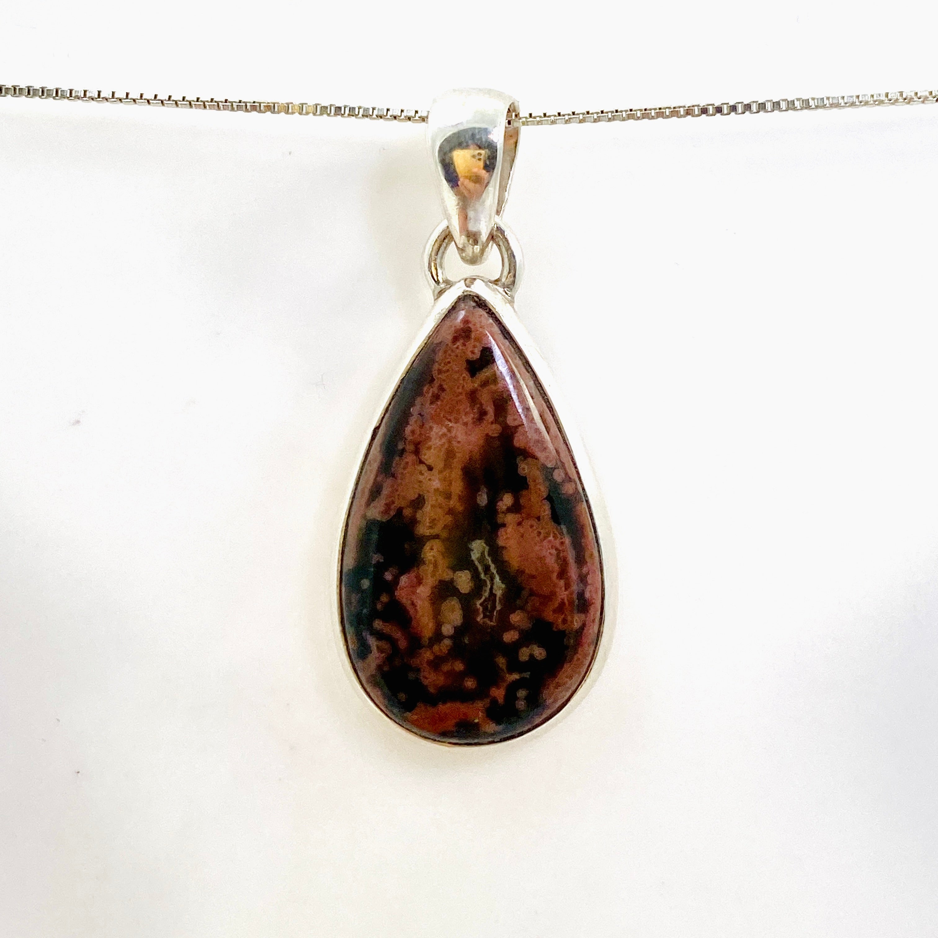 Natural Ocean Jasper Teardrop Cabochon Pendant Necklace - Handmade Gemstone Jewelry PPGJ1003 for Women's Boho Style & Spiritual Healing