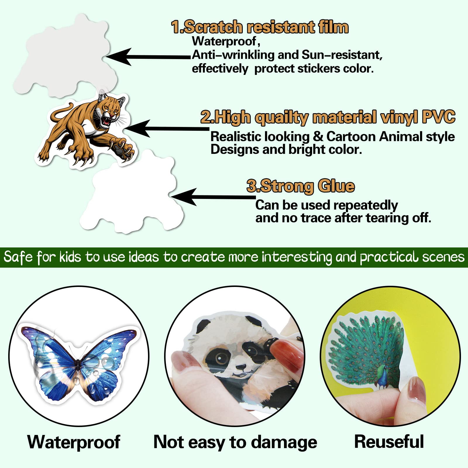 160PCS Animal Stickers for Kids & Teens - Waterproof Vinyl Decals for Water Bottles, Laptops, Notebooks - Cute Rainforest & Zoo Theme - Perfect for School Rewards, Teacher Gifts & Summer Activities