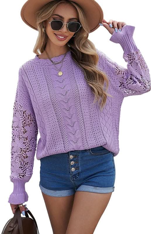 Elegant Cutout Petal Sleeve Sweater for Women - Trendy Knit Pullover for Fall & Winter - Perfect for Office, Date Night & Casual Outings