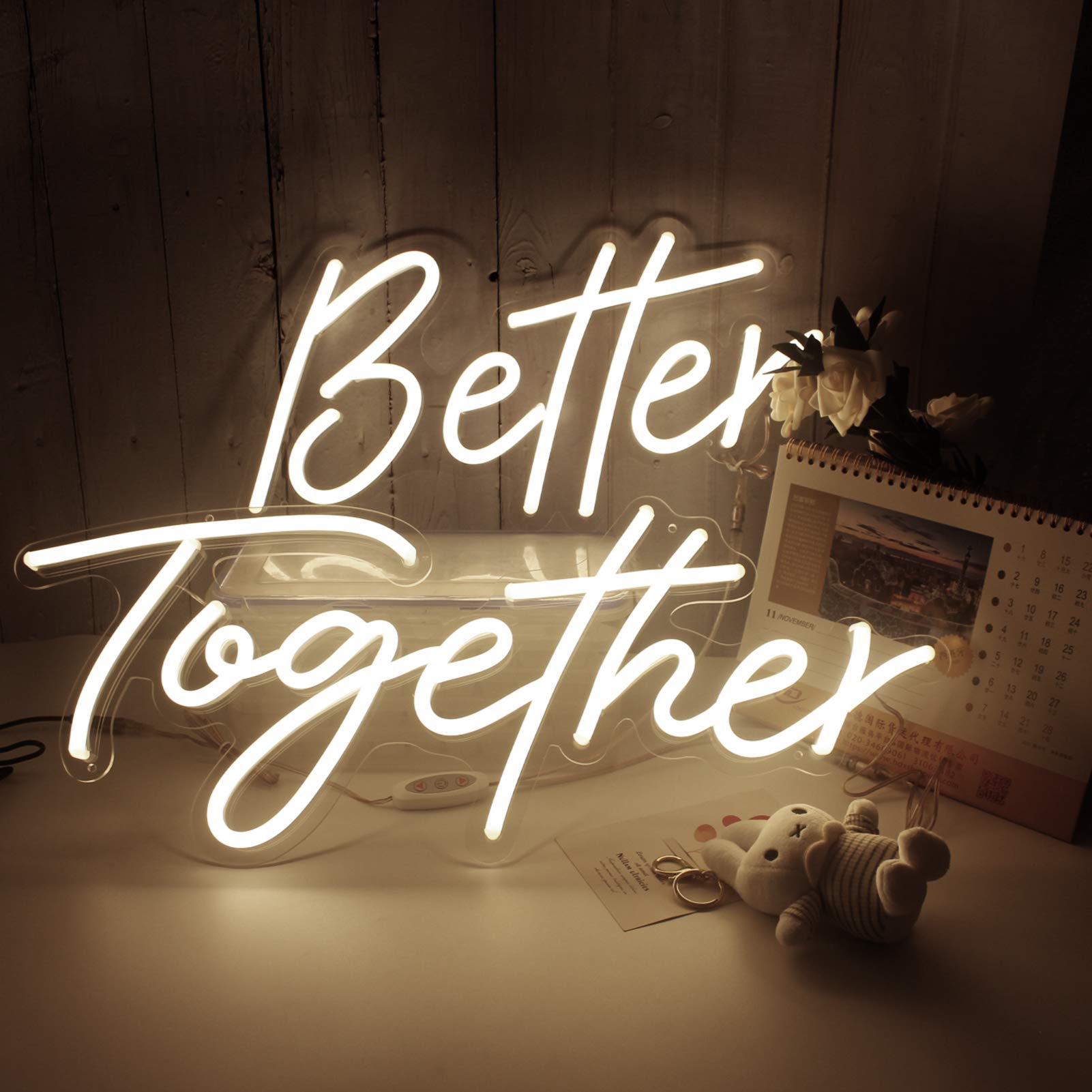 Better Together Neon Sign - LED Wall Decor for Engagement Party, Wedding, Home & Bedroom - Warm White Backdrop Light (23.5x10.5 & 17.5x8.5 Inches) - Perfect for Photo Booth Props, Anniversary Gifts & Instagrammable Room Decor