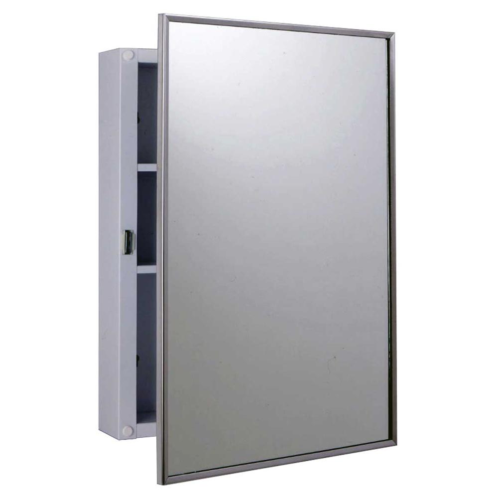 Bobrick B297 White Powder Coated Surface Mount Medicine Cabinet with Mirror Swing Door - Perfect for Bathroom, Bedroom, and Vanity Organization
