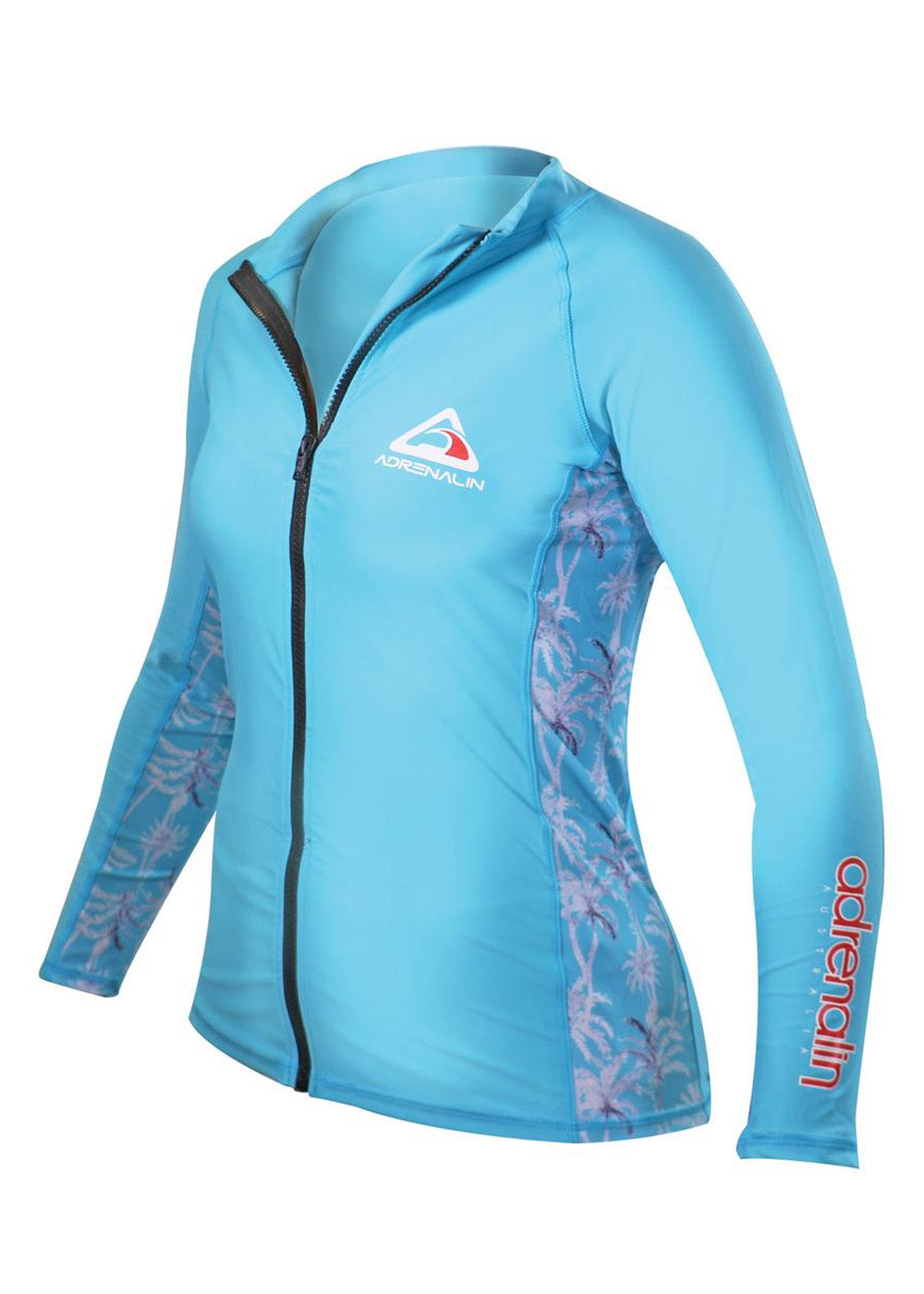 Adrenalin Women's Zip Up Long Sleeve Rash Guard - UPF 50+ Sun Protection for Surfing, Swimming & Outdoor Activities