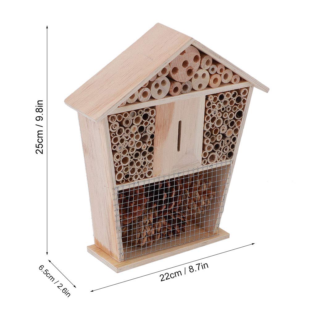 Natural Pine Wood Bee House - Non-Toxic Insect Hotel Shelter for Beekeeping & Garden Decoration | Handcrafted Bee Hive for Outdoor Pollinator Habitat & Backyard Wildlife Conservation