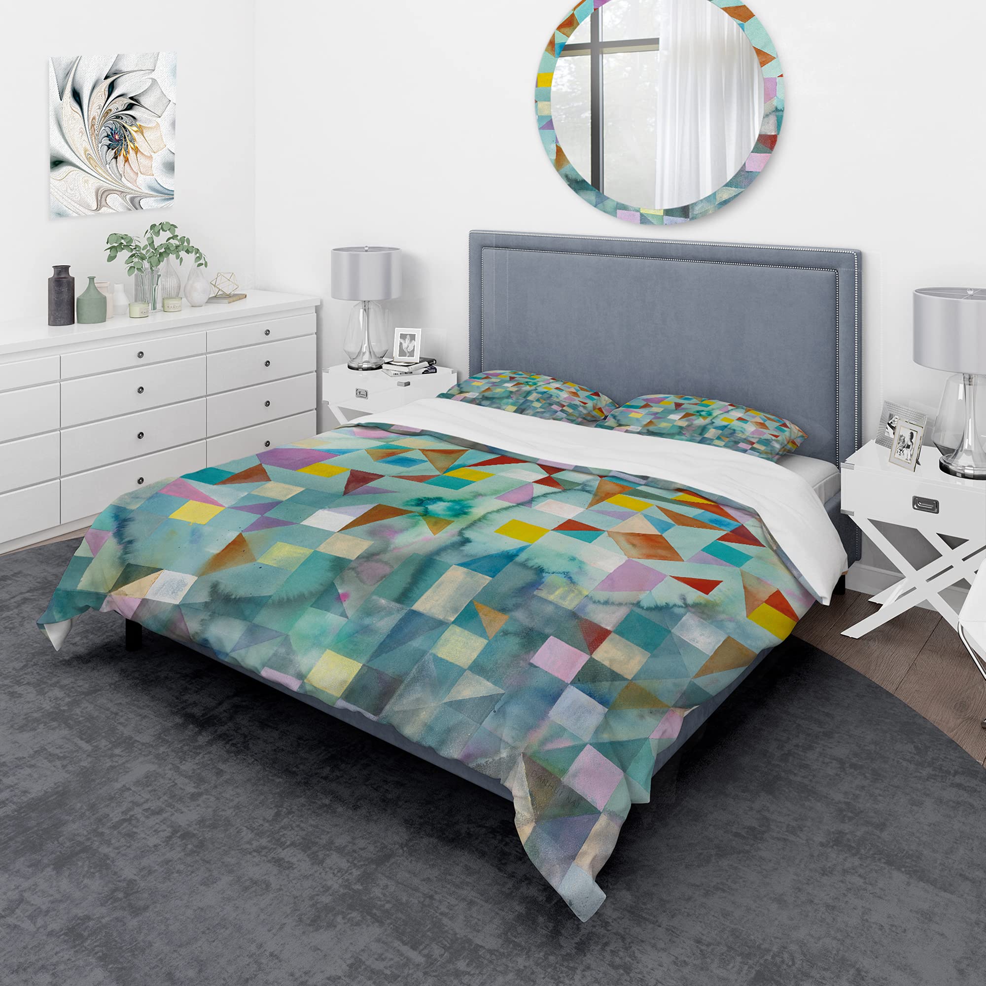 Modern Patchwork Duvet Cover Set - Twin Size, Multi-Color Abstract Bedding 3-Piece Set | Contemporary All-Season Comforter Cover for Teens, Guest Rooms & Modern Bedrooms