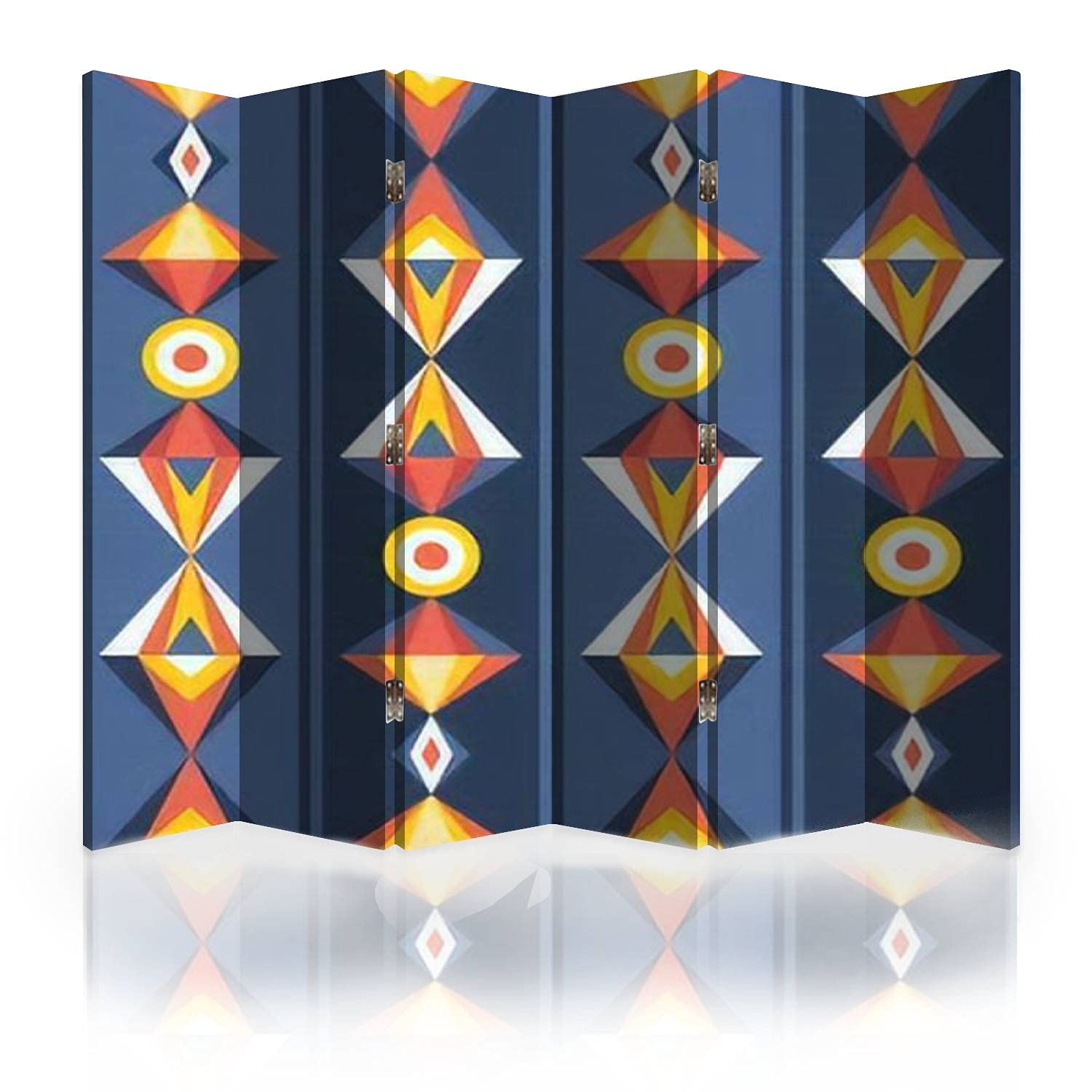Mid Century Modern Canvas Room Divider Screen - 6 Panel Folding Privacy Partition with Abstract Geometric Art - Perfect for Home Office, Living Room & Bedroom Separation