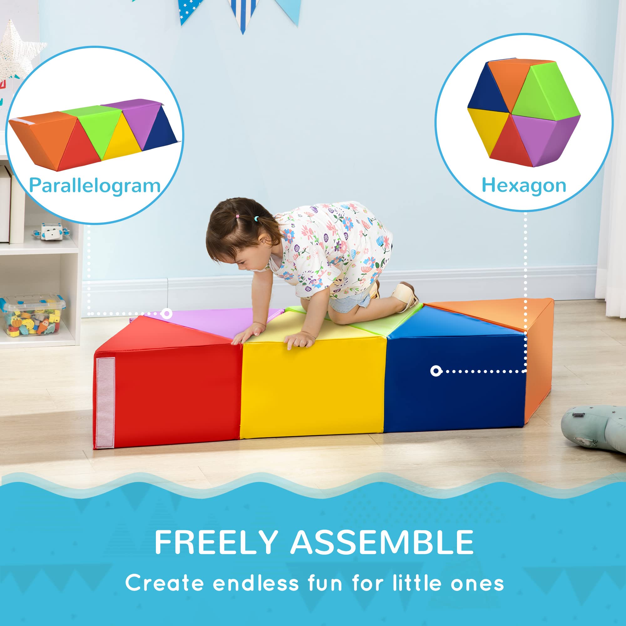 Qaba 6-Piece Rearrangeable Foam Playset for Toddlers - Soft Baby Play Equipment for Shape Discovery & Creativity - Easy-to-Clean Educational Toy for 12-24 Month Old Boys & Girls - Perfect for Nursery, Daycare & Indoor Playtime