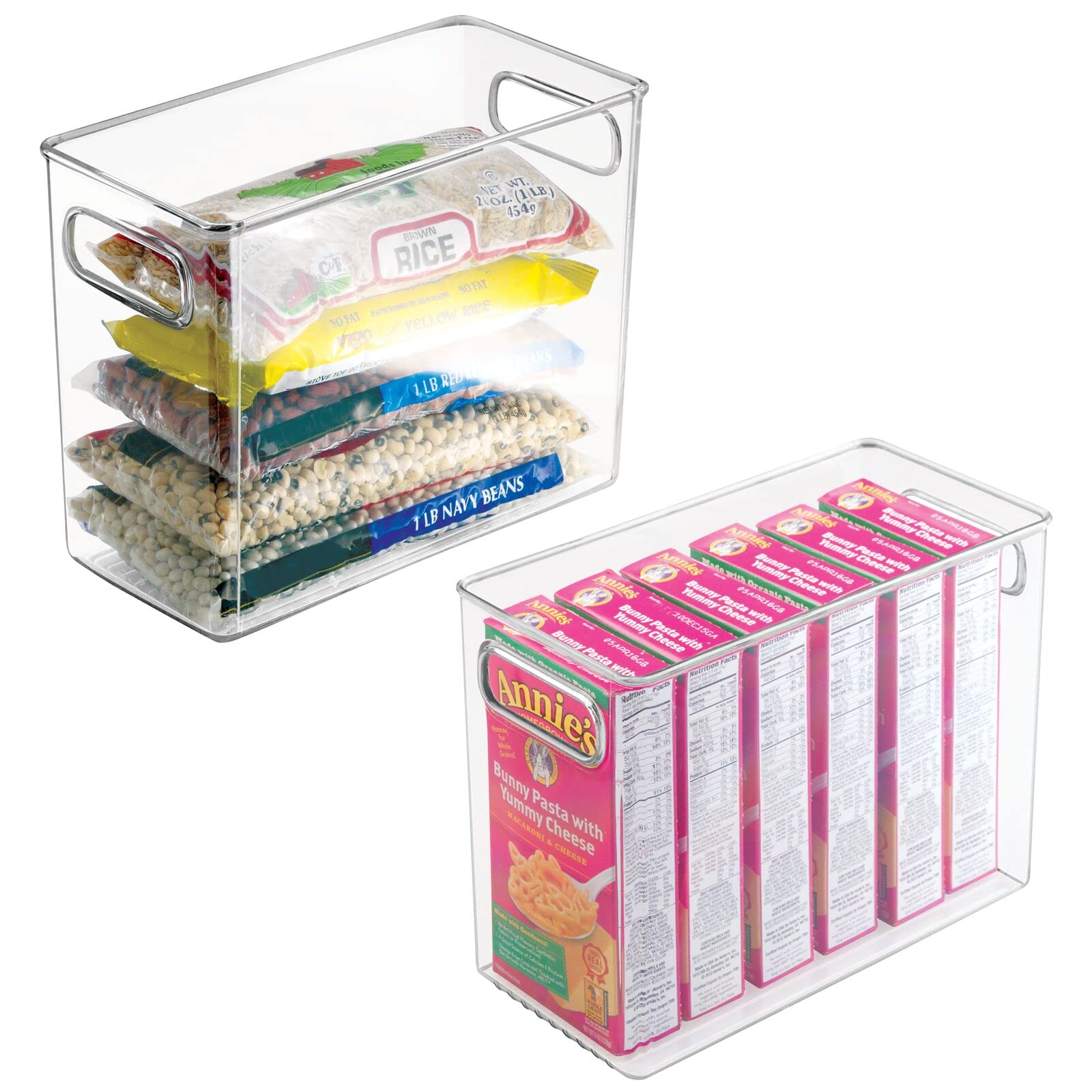 mDesign Plastic Tall Food Storage Containers with Handles - 2 Pack Clear Kitchen Organizer Bins for Pantry, Cabinet, Fridge & Freezer | Perfect for Snacks, Cereal, Baking Supplies & Small Appliances Organization