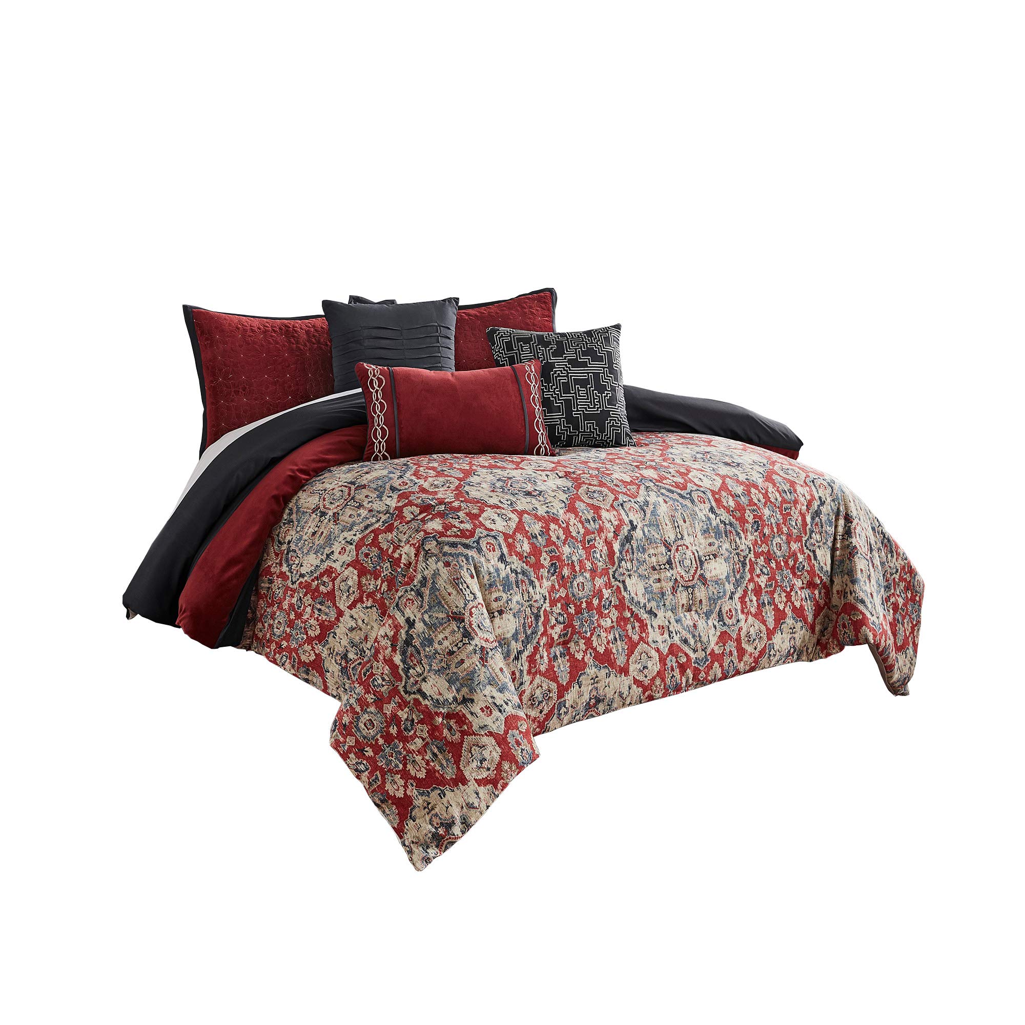 Benjara 9-Piece Queen Size Comforter Set - Luxury Medallion Print Bedding Collection in Vibrant Colors | Perfect for Master Bedroom, Guest Room & Cozy Home Decor