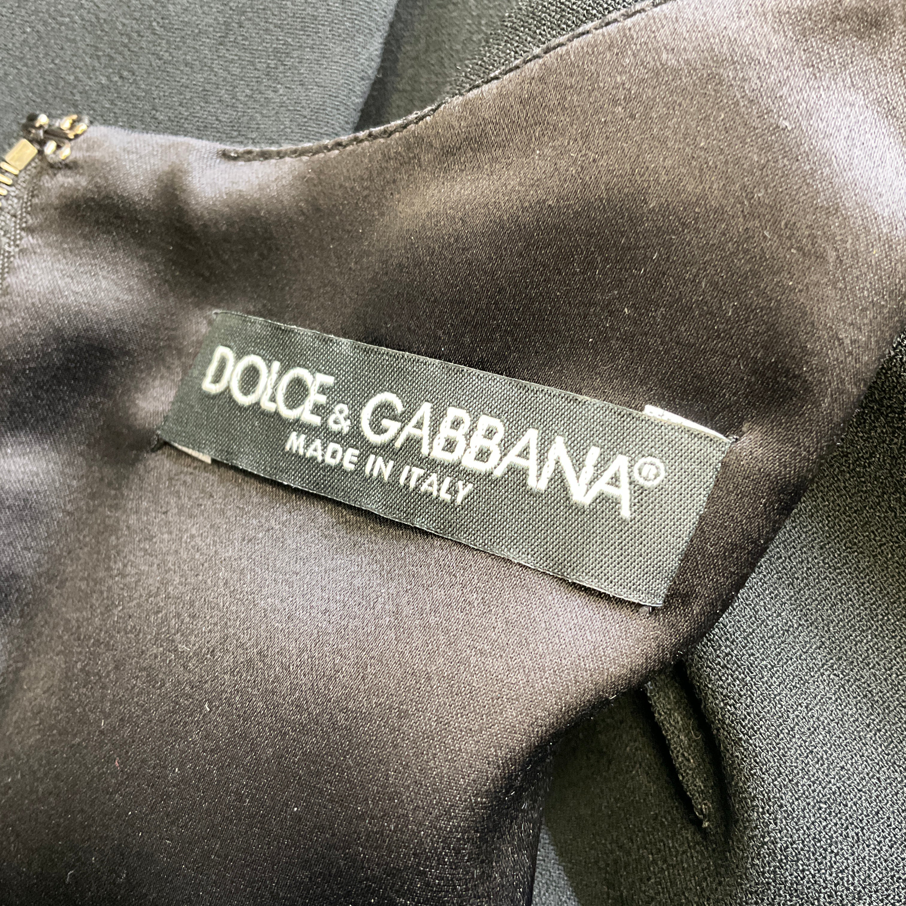 Dolce & Gabbana Black Heart Logo Patch Long Sleeve Crepe Midi Dress for Women | Elegant Party & Evening Wear | Perfect for Date Night, Cocktail Events & Special Occasions