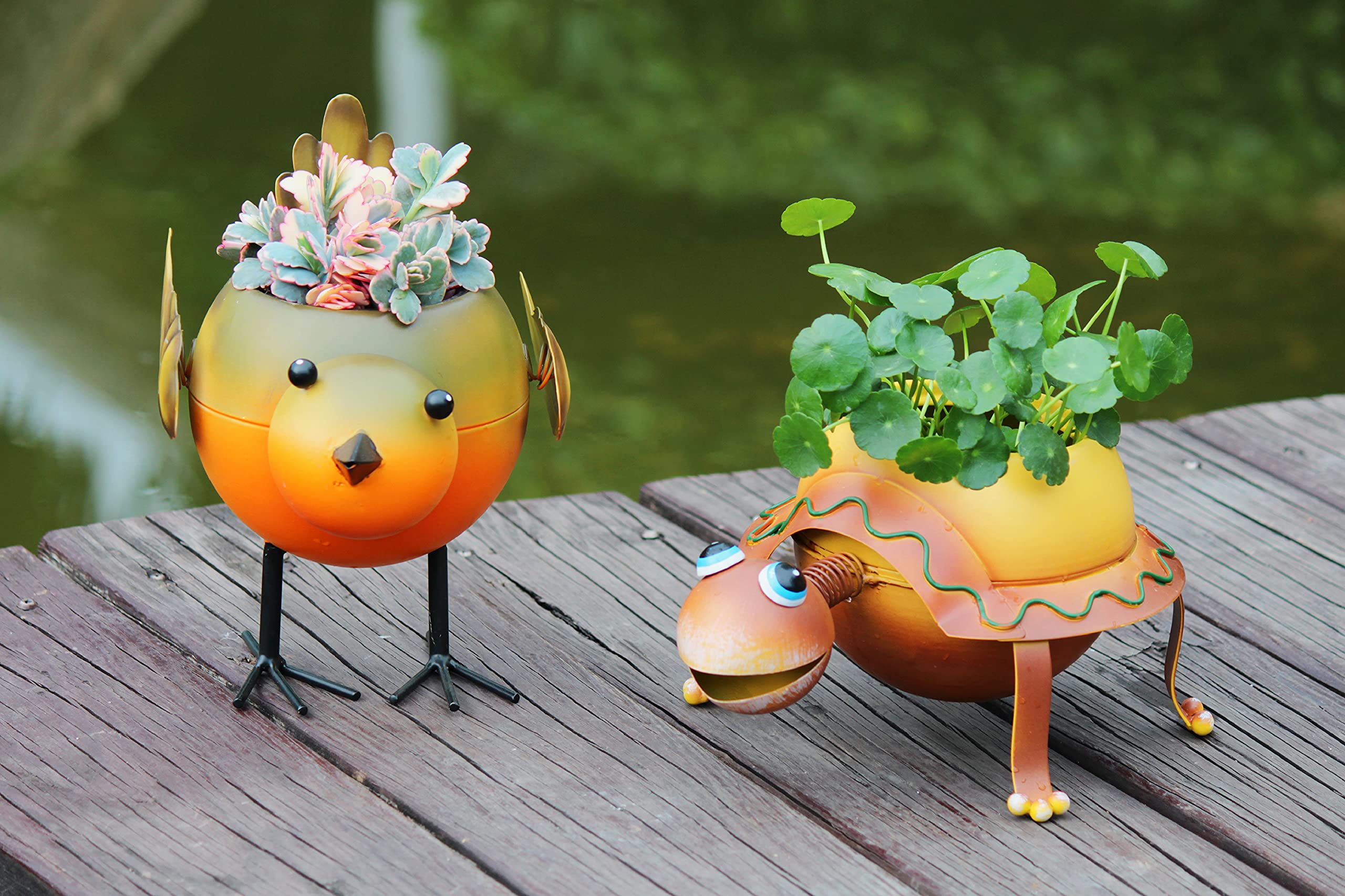 Metal Turtle Planter with Drainage Holes - Succulent & Herb Flower Pot for Indoor/Outdoor Gardening, Home Decor, Kitchen Windowsill - Perfect for Small Plants, Cacti, and Decorative Greenery