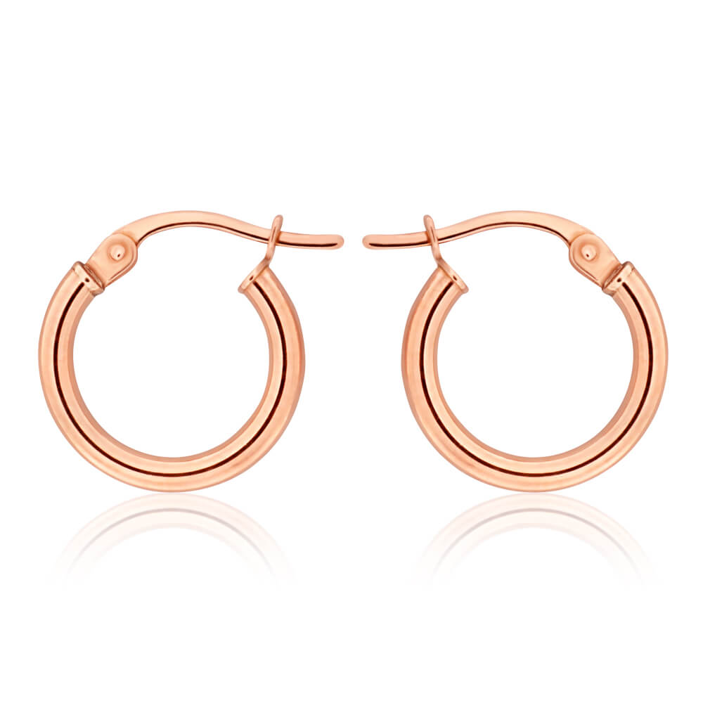 9ct Rose Gold Plain 10mm Hoop Earrings - European Made - Perfect for Everyday Wear, Date Nights & Special Occasions