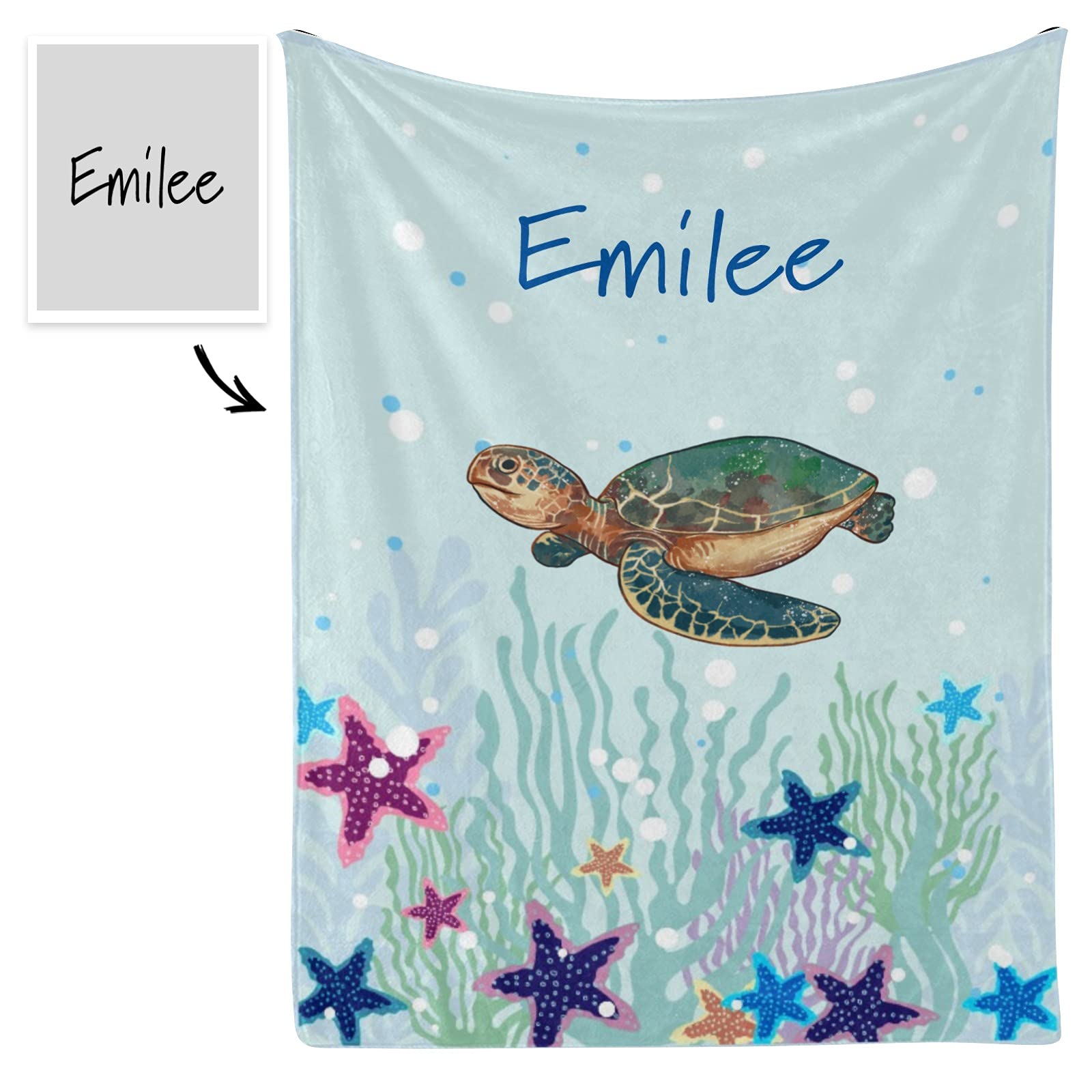 Personalized Baby Fleece Blanket with Custom Name - Super Soft 30x40 Inch Sea Turtle Starfish Design Blanket for Boys & Girls - Perfect Baby Shower, Birthday & Wedding Gift for Newborns (Nursery, Photo Props, Travel Blanket)