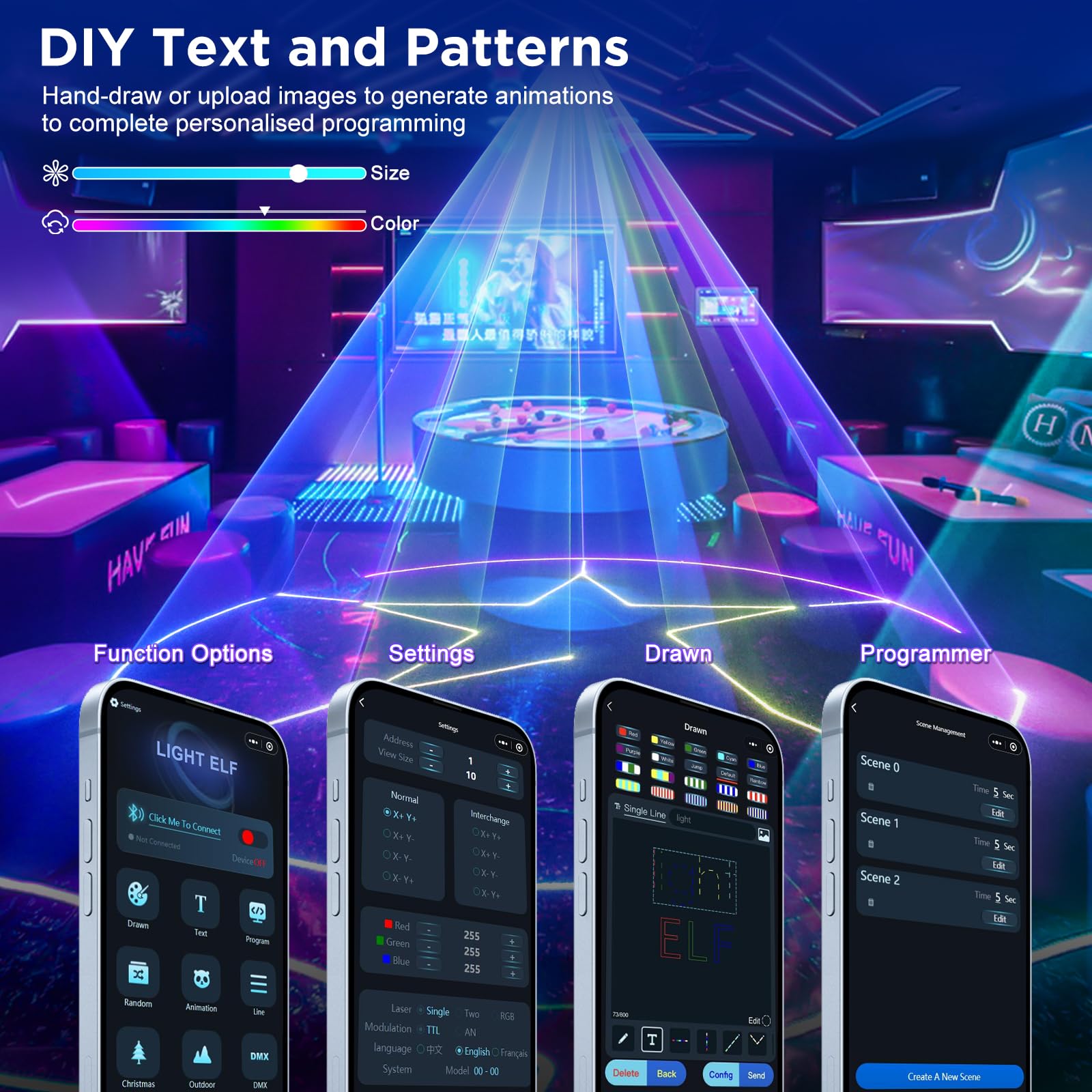 DJ Laser Light with App Control - 3D Animation Laser Projector for Light Shows | Manual Graffiti, Text Playback & Custom Programming | Perfect for DJ Parties, KTV Bars, Nightclubs, Concerts & Events