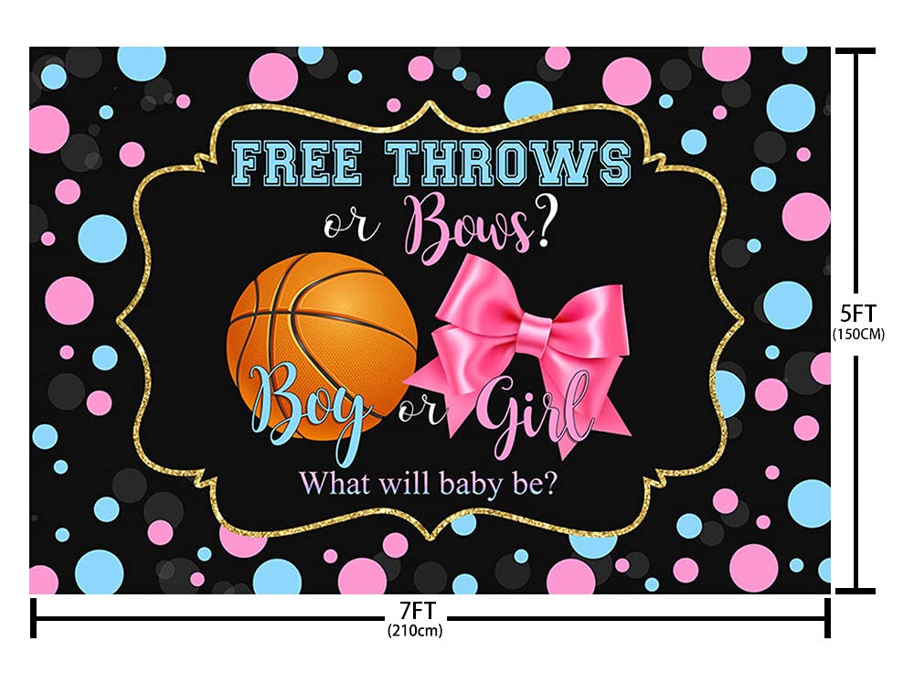 MEHOFOND 7x5ft Basketball Gender Reveal Backdrop - Free Throws or Bows Baby Shower Party Decorations, Photography Background Banner for Cake Table & Studio Photo Props - Perfect for Baby Showers, Gender Reveal Parties, and Photo Sessions