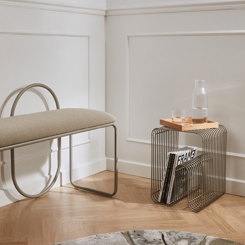 AYTM Angui Bench, Taupe Boucle Fabric, 43.3