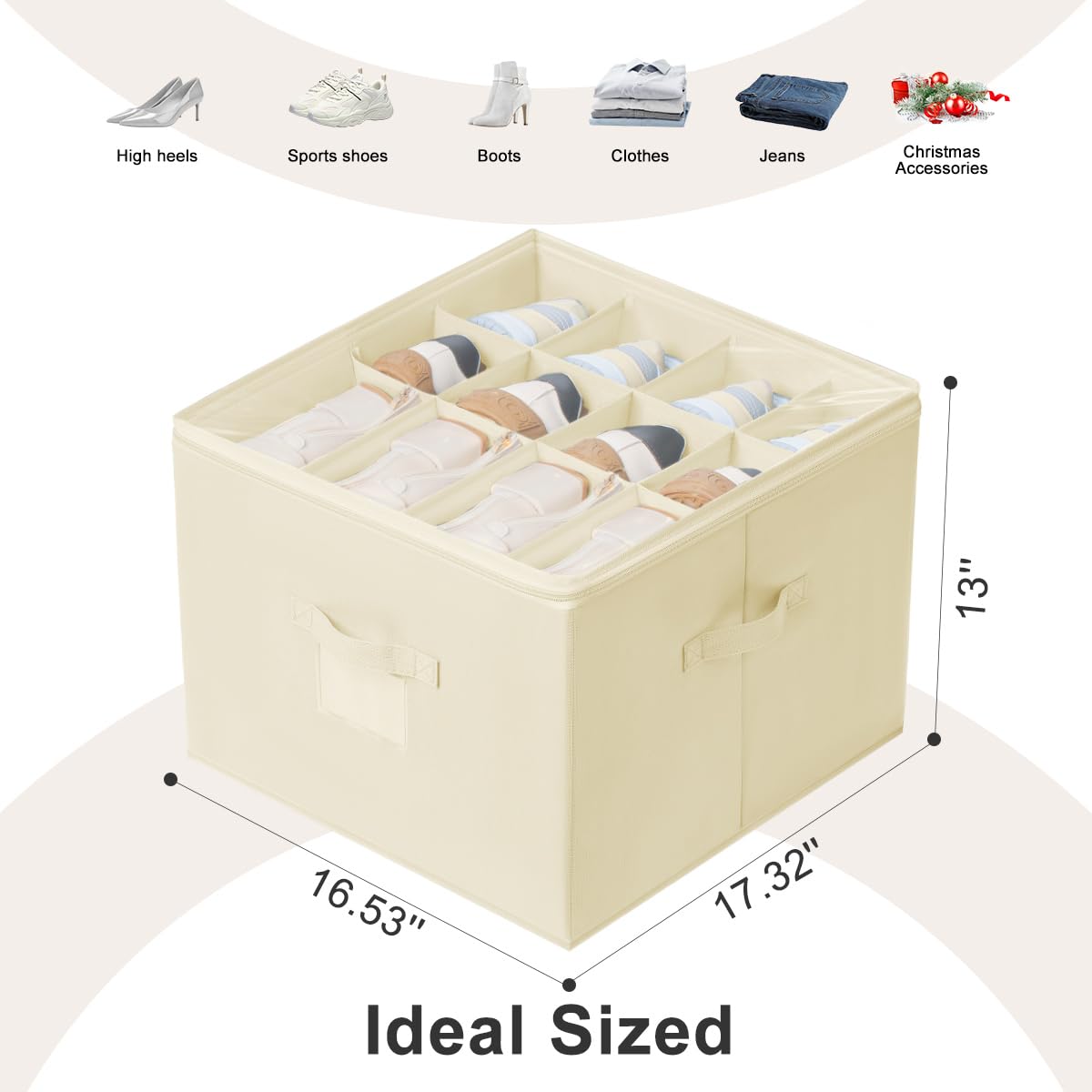 DIMJ 2-Pack Foldable Shoe Organizer for Closet & Entryway - Space Saving Shoe Storage Holder Fits 24 Pairs of Boots, Heels & Sneakers (Beige) - Perfect for Small Spaces, Apartment Living & Closet Organization