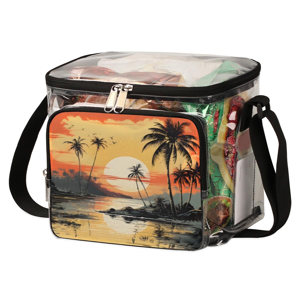 GzLeyigou Clear Transparent Beach Tote Bag with Handles - Waterproof Crossbody Shoulder Bag for Summer, Travel, Picnic, Concerts & Sports Events | Stadium Approved | Tropical Coconut Palm Design | Perfect for Pool Parties, Music Festivals & Outdoor Adventures