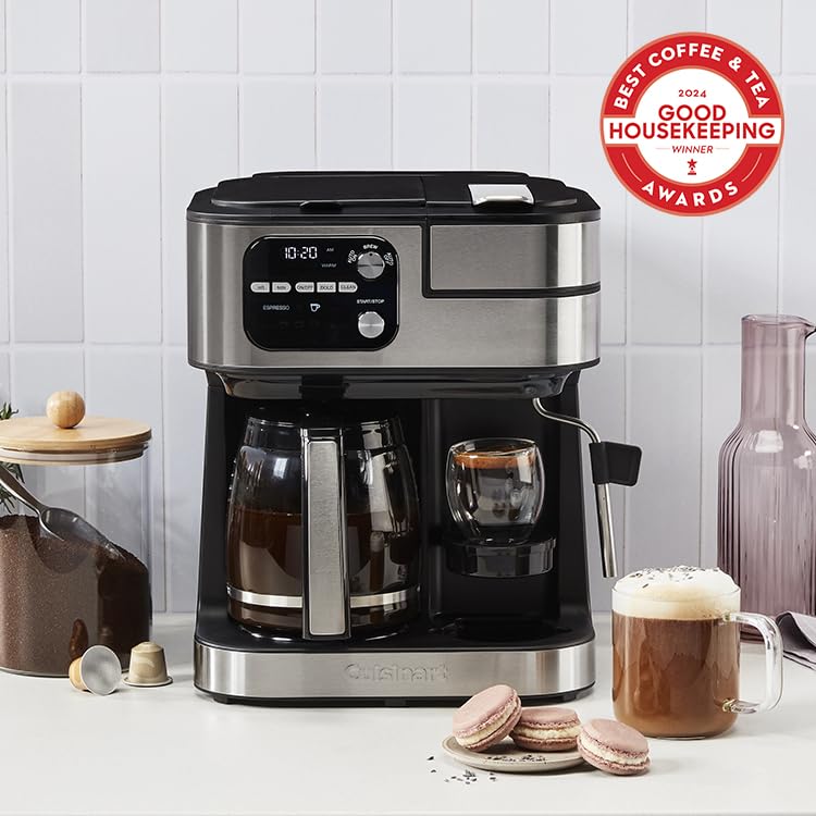 Premium Cuisinart 4-in-1 Coffee Maker Machine - Single Serve, Espresso & Nespresso Capsule Compatible with 12-Cup Glass Carafe (Black, SS-4N1NAS) - Perfect for Home Barista, Office Coffee Station & Entertaining Guests