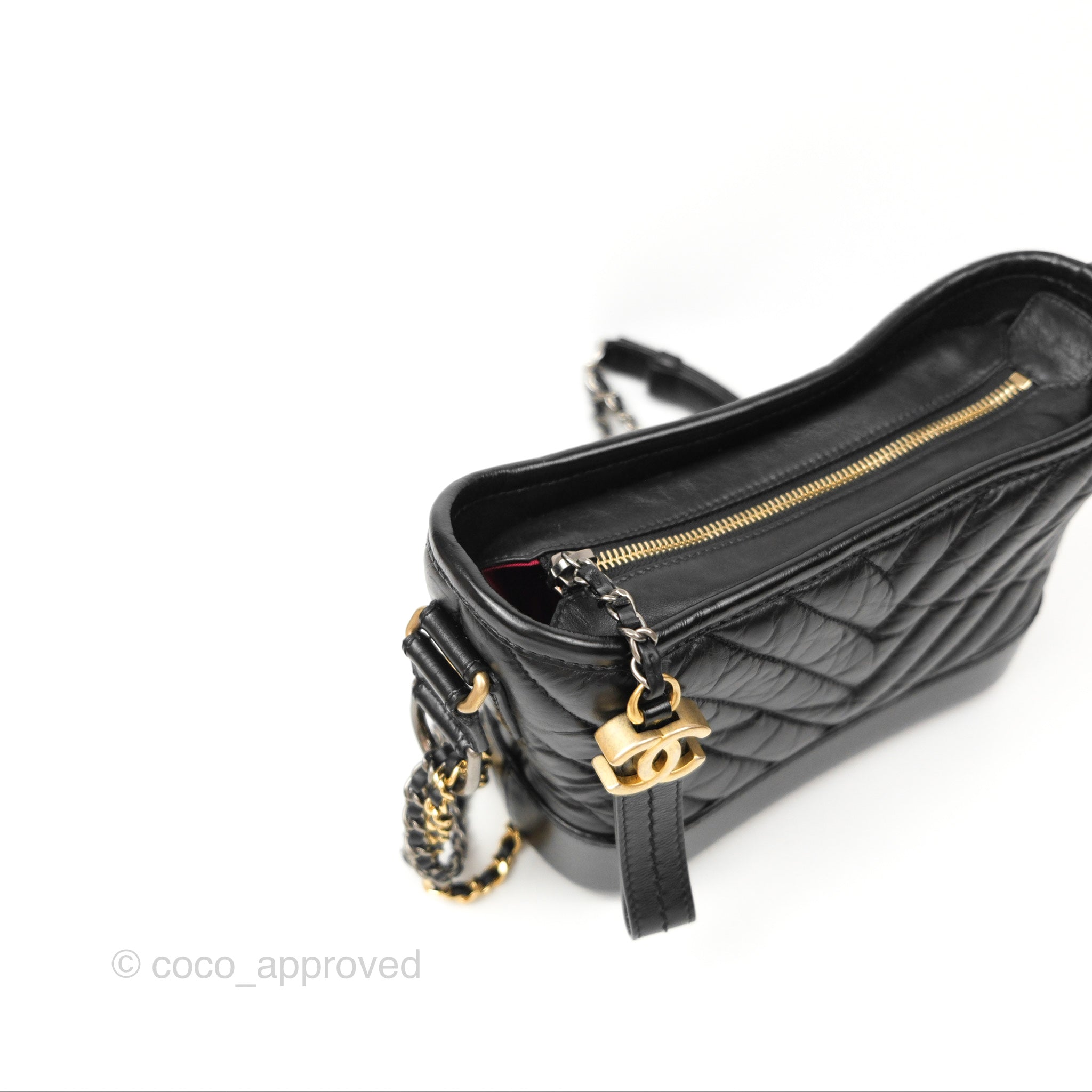 Chanel Chevron Small Gabrielle Hobo Bag in Black Aged Calfskin with Mixed Hardware - Luxury Shoulder Bag for Women, Perfect for Work, Travel and Everyday Use