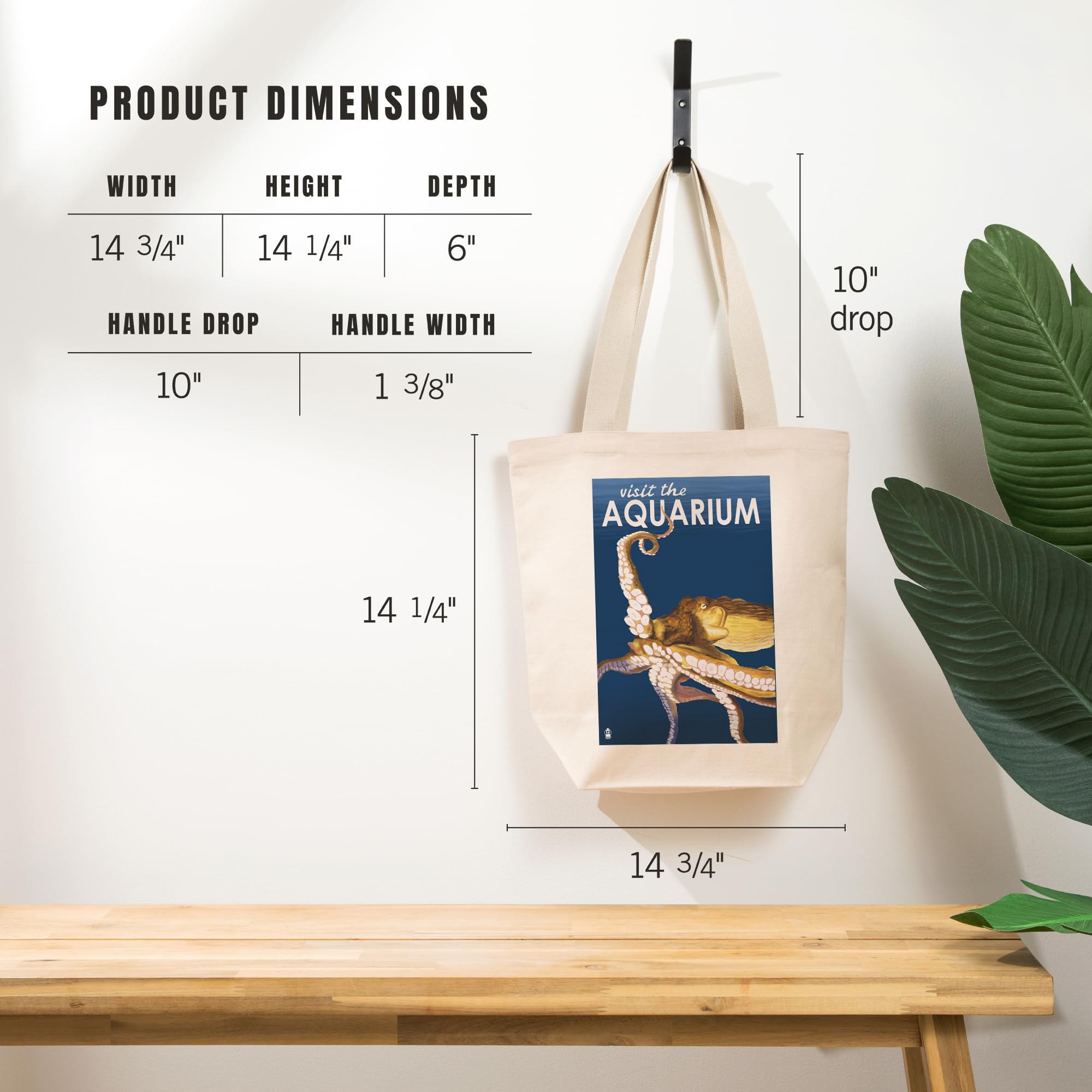 Lantern Press Octopus Visit The Aquarium Tote Bag - 100% Cotton Canvas Reusable Shopping Bag for Groceries, Beach Trips & Aquarium Visits