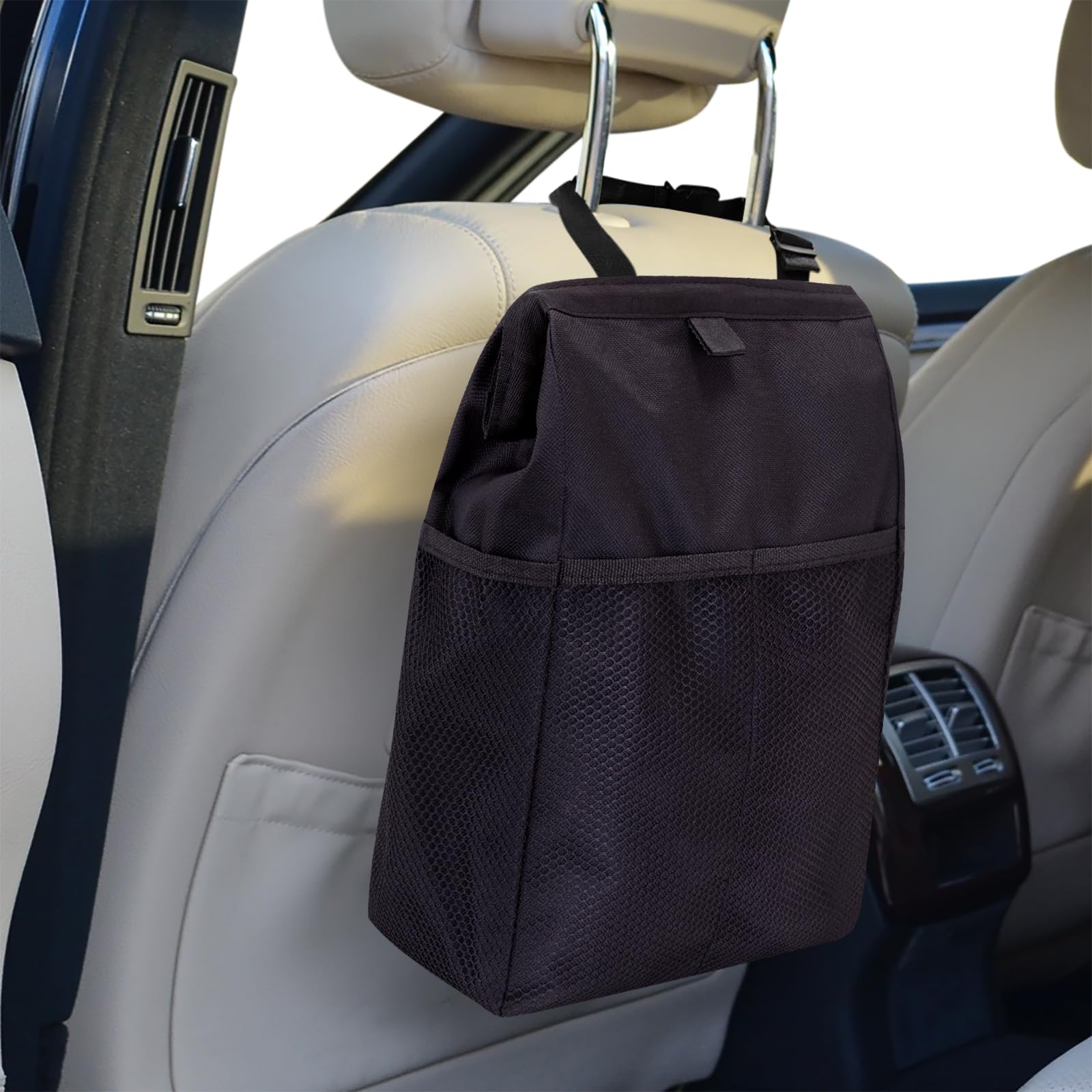 Ginsco Hanging Car Trash Bag - Large Capacity Leakproof Car Garbage Can with 4 Pockets | Foldable Waterproof Vehicle Trash Organizer for Camping, Travel & Road Trips | Perfect Car Accessory for Sedans, SUVs & Trucks