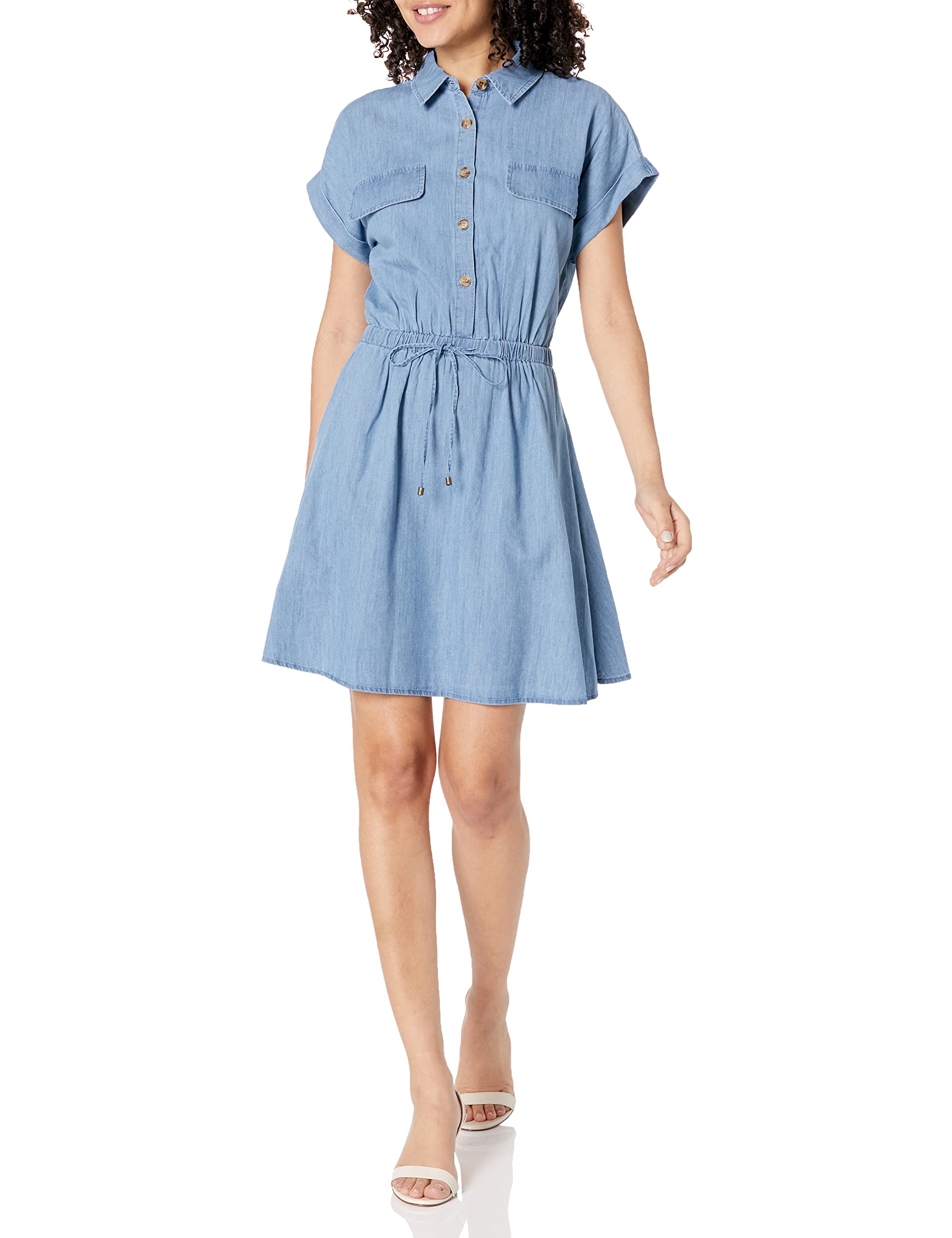 Tommy Hilfiger Women's Chambray Tie Waist Shirt Dress - Casual Summer Dress for Women, Perfect for Beach, Brunch & Weekend Outings