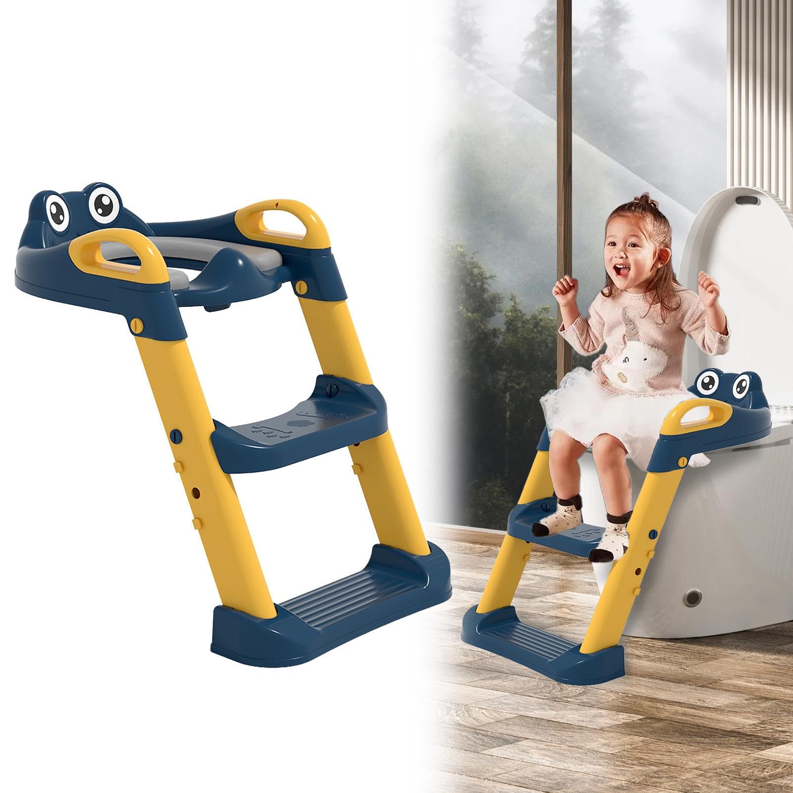 Foldable Anti-Slip Toddler Toilet Training Seat with Adjustable Steps - Potty Training Seat for Boys & Girls Ages 1-3 Years - Perfect for Bathroom Safety & Early Childhood Development