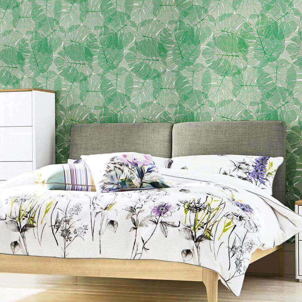 White and Green Botanical Floral Peel and Stick Removable Wallpaper 9929 - Self-Adhesive Decorative Wall Covering for Bedroom, Living Room, Nursery & Home Decor