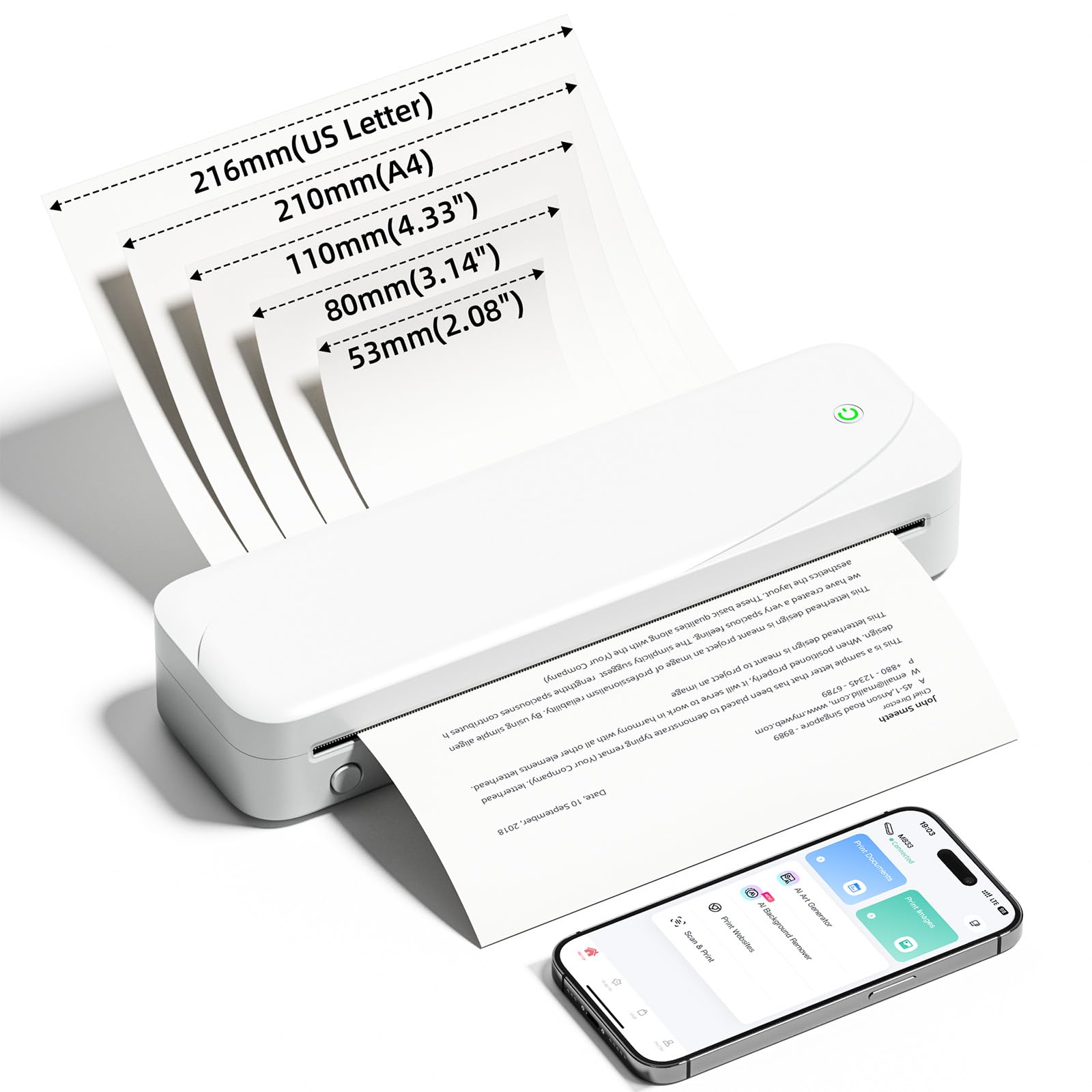 Wireless Bluetooth Portable Printer - Compact A4 Thermal Printer for Home, Office, Travel | Compatible with Phone, Tablet & Laptop | Print Photos, Documents, Labels Anywhere