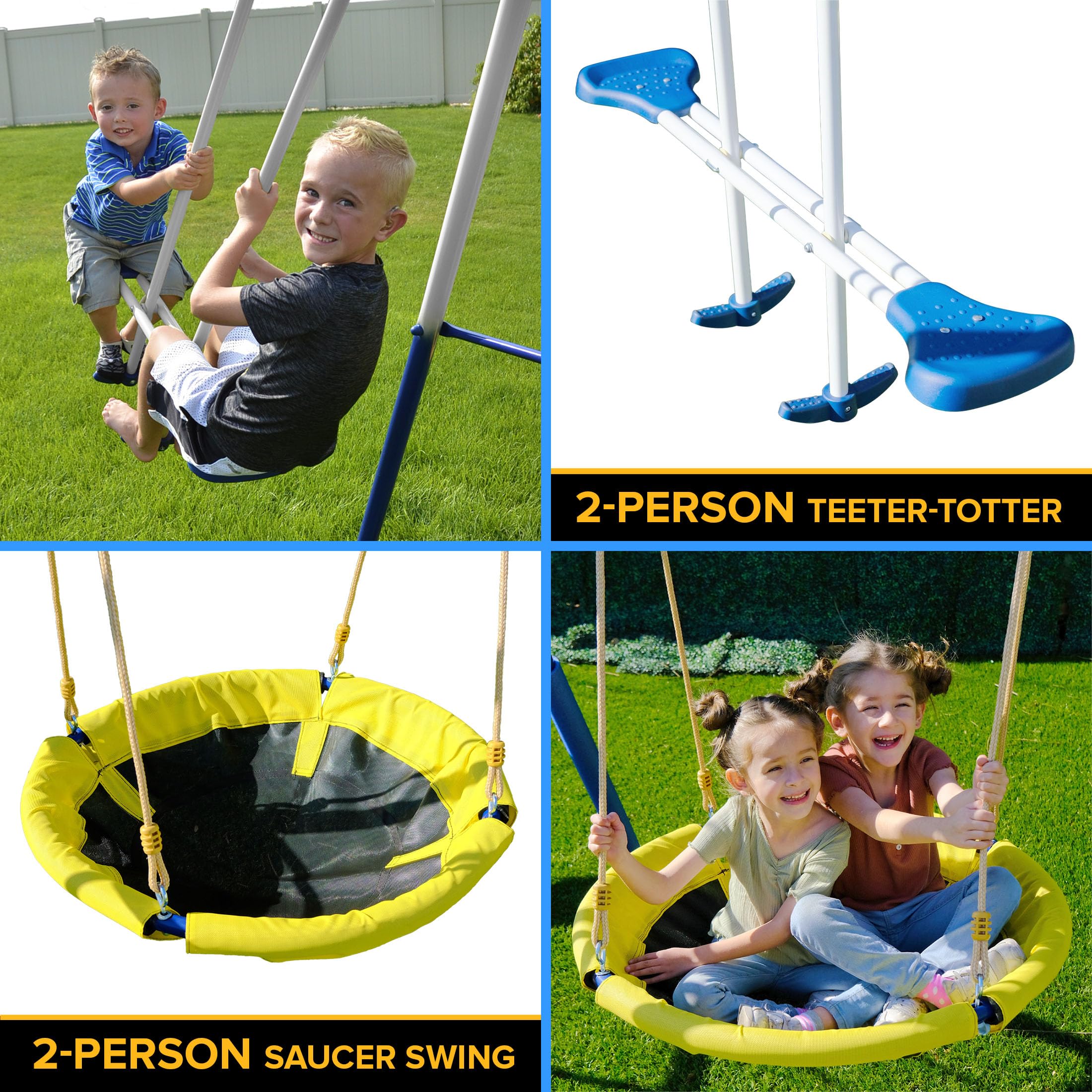 Sportspower Super 8 Fun Metal Swing Set with Slide - Heavy Duty Backyard Playset for Kids | Outdoor Playground Equipment for Gardens, Parks & Home Use