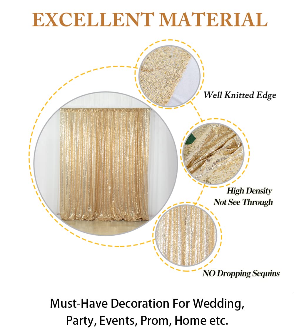 ShinyBeauty 4FTx7FT Light Gold Sequin Fabric Backdrop - Elegant Wedding & Rust Photography Curtain for Parties, Events, and Photo Booths - Perfect for Birthday Celebrations, Bridal Showers, and Professional Studio Shoots