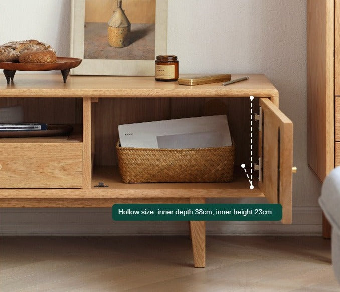 Solid Oak Wood TV Stand - Modern Entertainment Center with Storage Shelves for Living Room, Bedroom & Home Theater