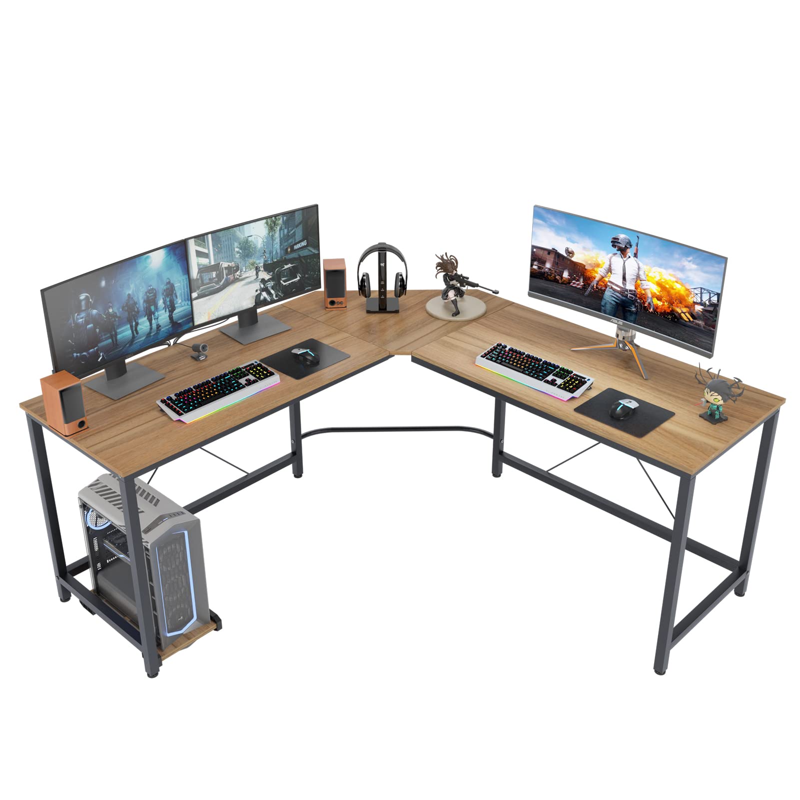 L Shaped Desk 59x59 Inch, Large Corner Computer Desk with CPU Stand - Sturdy Home Office Workstation for Gaming, Writing & Study - Perfect for Small Spaces & Multi-Tasking