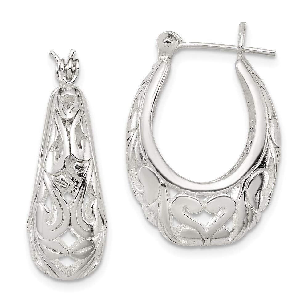 925 Sterling Silver Oval Filigree Hoop Puffed Shrimp Earrings - 24mm x 17mm | Elegant Dangle Earrings for Women | Perfect for Parties, Weddings & Everyday Wear