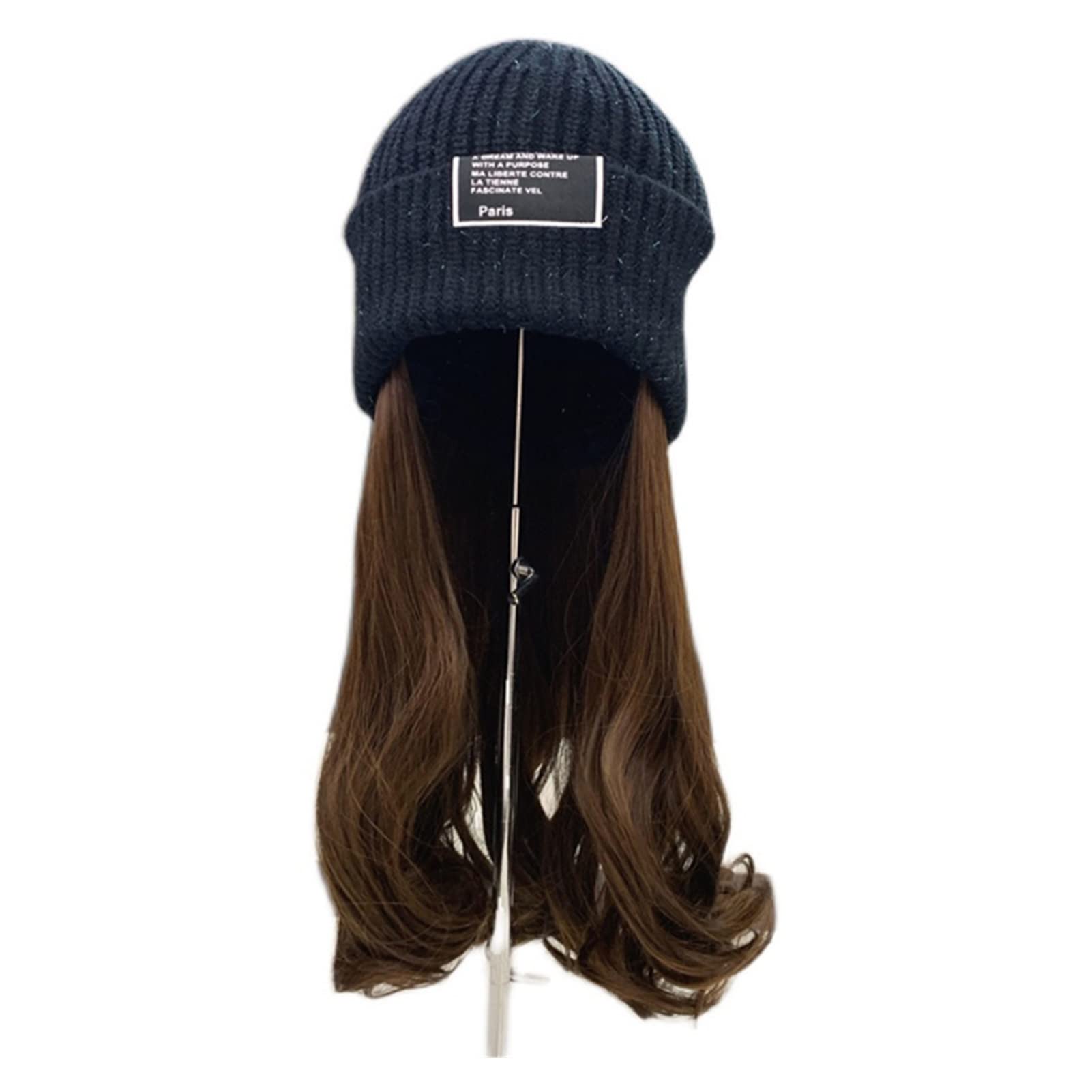 Zongshengshop Invisible Detachable Lace Wig Cap - Harajuku Style Knitted Winter Wig Hat for Women (Black) | Perfect for Cosplay, Daily Fashion & Cold Weather Protection