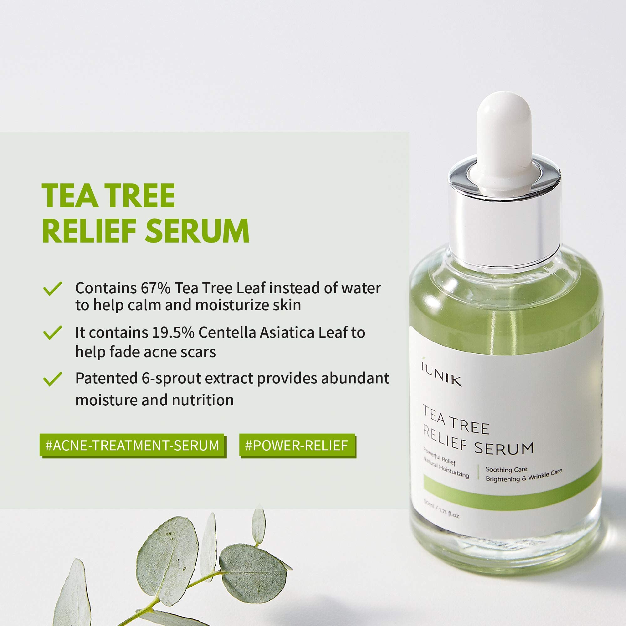 iUNIK Tea Tree Relief Face Toner 6.7 Fl Oz + Tea Tree Facial Serum 1.71 Fl Oz + Calendula Deep Cleansing Oil 6.7 Fl Oz - Korean Skincare Set for Acne, Oily & Sensitive Skin - Daily Hydration & Pore Care Routine