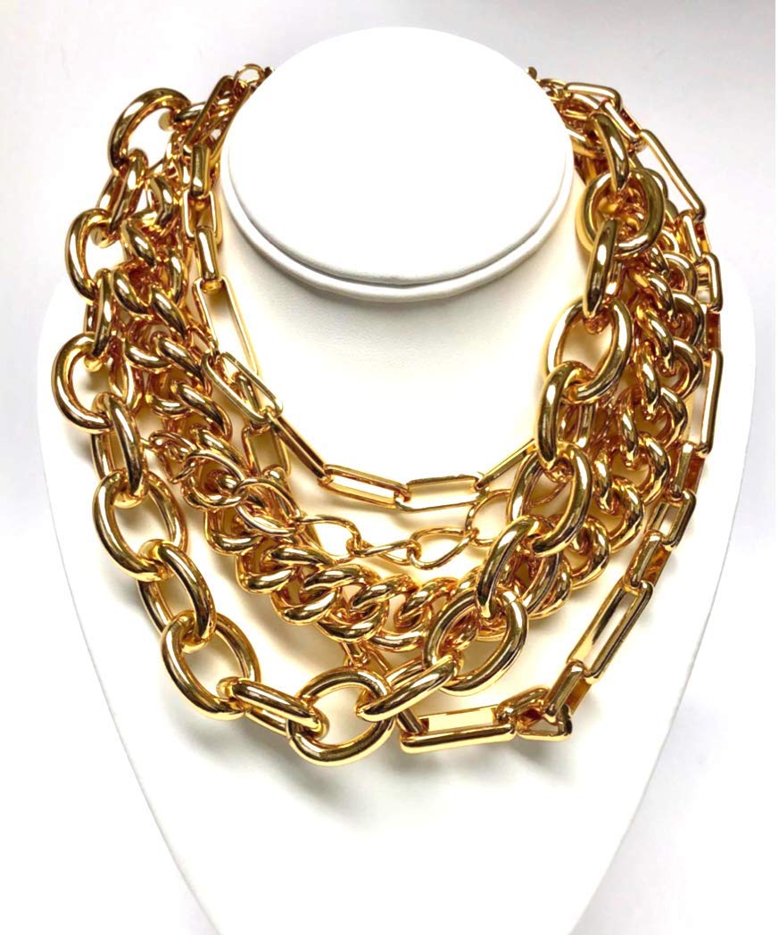 Kenneth Jay Lane 5 Strand Multi-Link Gold Chain Necklace for Women | Elegant Layered Jewelry for Parties, Weddings & Everyday Wear