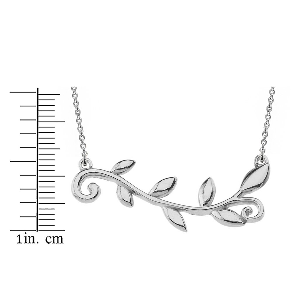 14K White Gold Olive Branch Necklace for Women - Elegant High Polish Horizontal Pendant, Perfect for Weddings, Anniversaries & Everyday Wear
