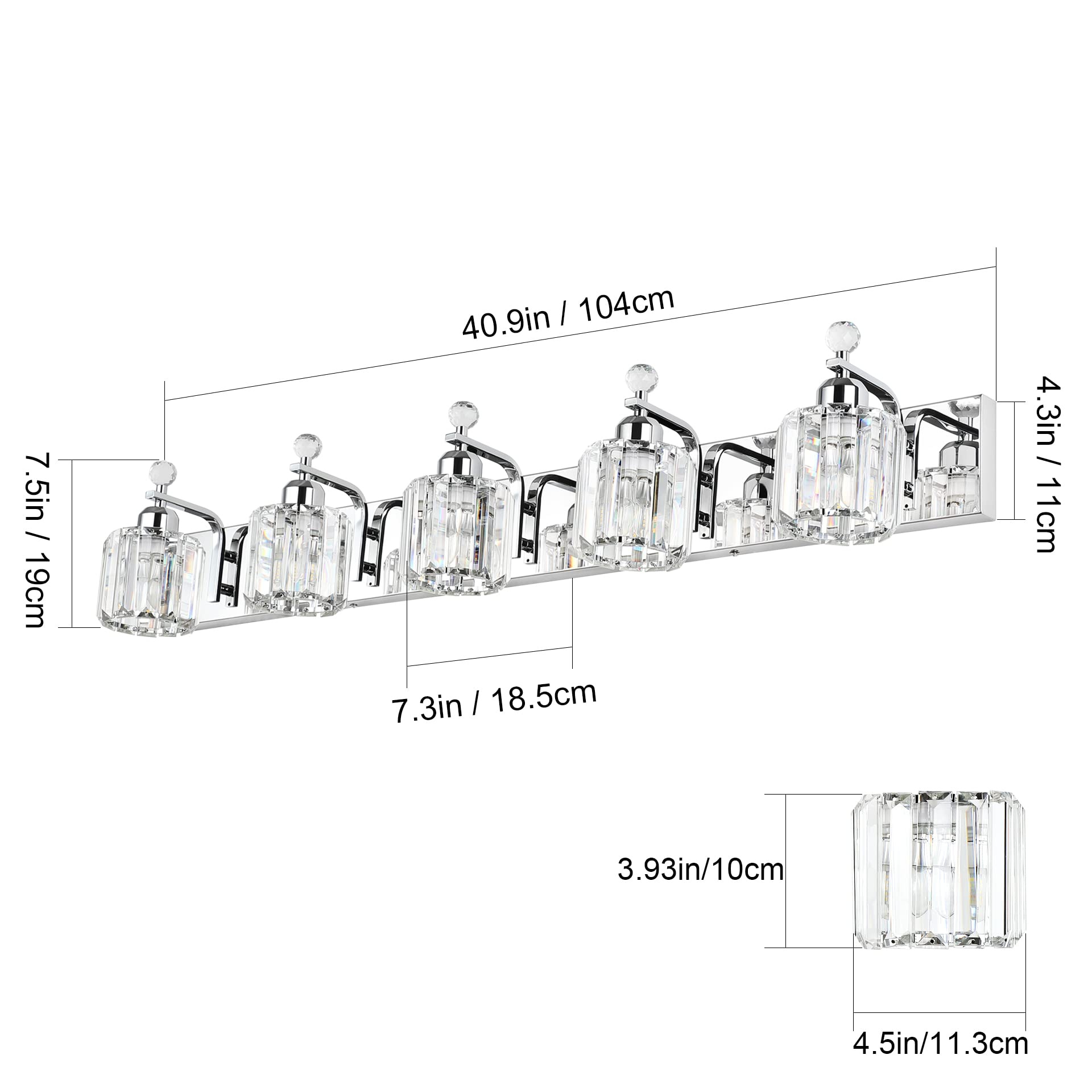 Modern Crystal Bathroom Vanity Light Fixture - 5-Light Chrome Vanity Lighting for Bathroom Mirror (Bulbs Not Included) | Perfect for Contemporary Bathrooms, Master Suites & Powder Rooms