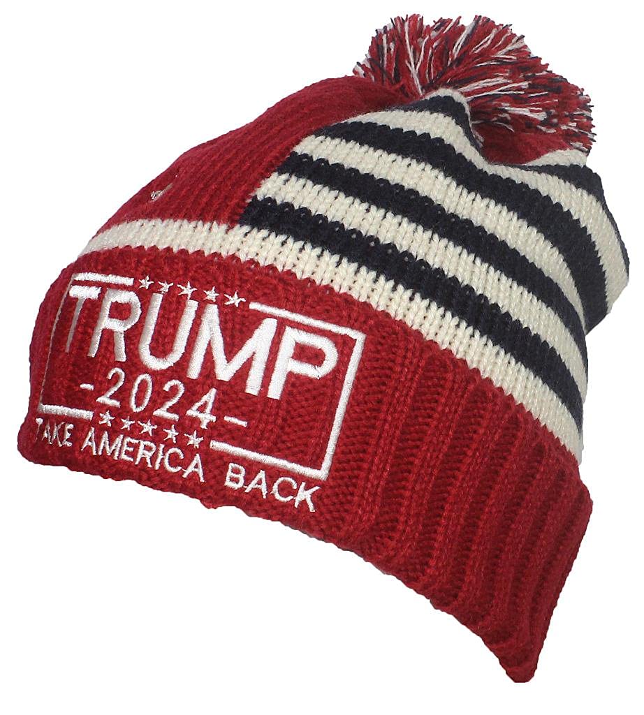 Trump Campaign Slogan Beanie Hat with Embroidered US Flag - Patriotic Political Merchandise for Rallies & Outdoor Events