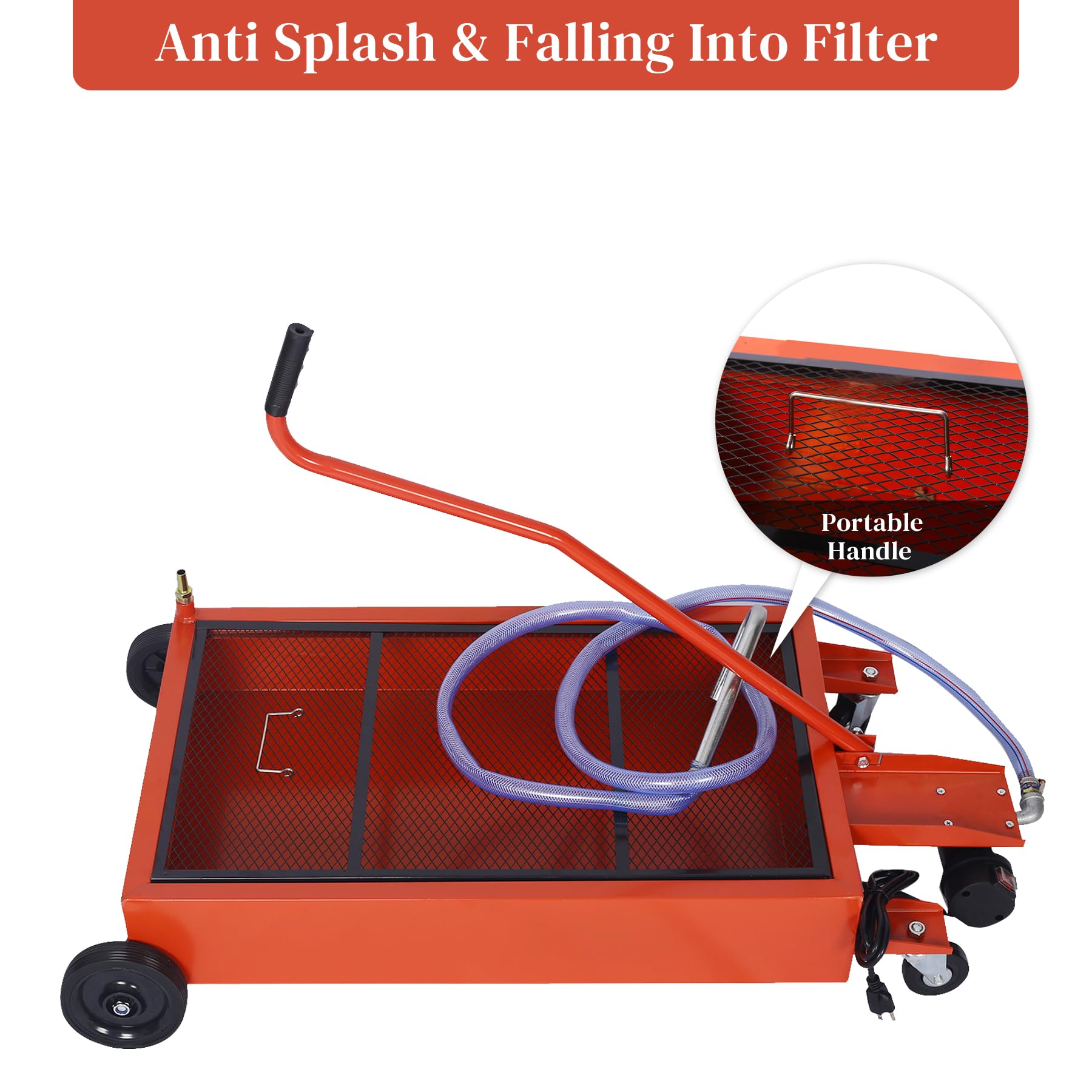 17 Gallon Oil Drain Pan with Electric Pump - Low Profile Oil Change Pan for Trucks & Cars - Foldable Handle, 7ft Hose & Swivel Casters - Perfect for DIY Oil Changes & Garage Maintenance