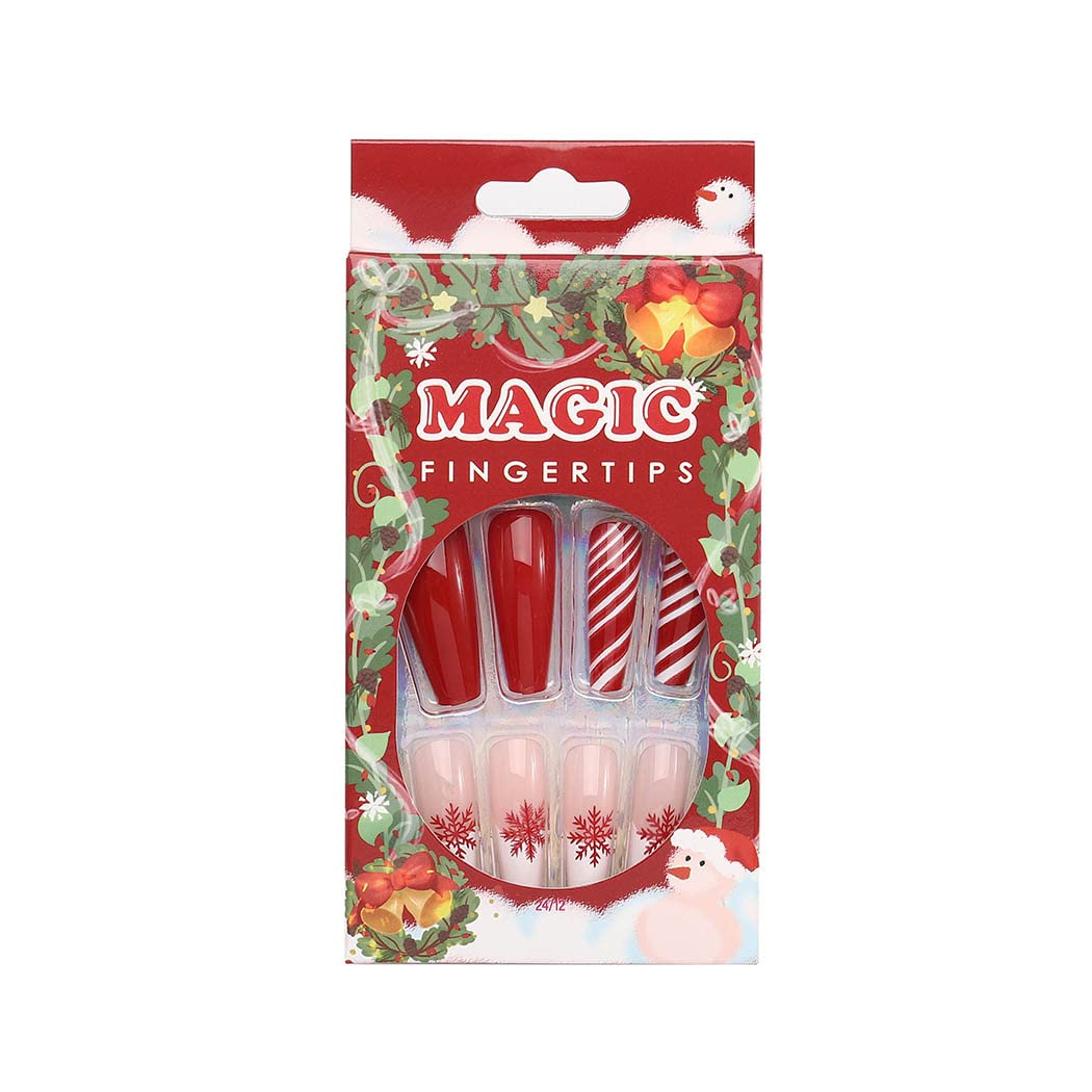 **Aksod 24Pcs Christmas Press on Nails - Glossy Red Coffin Fake Nails with Snowflake Design, Super Long Ballerina Full Cover Artificial Nails for Women & Girls | Perfect for Holiday Parties, Gift Giving & Special Occasions**