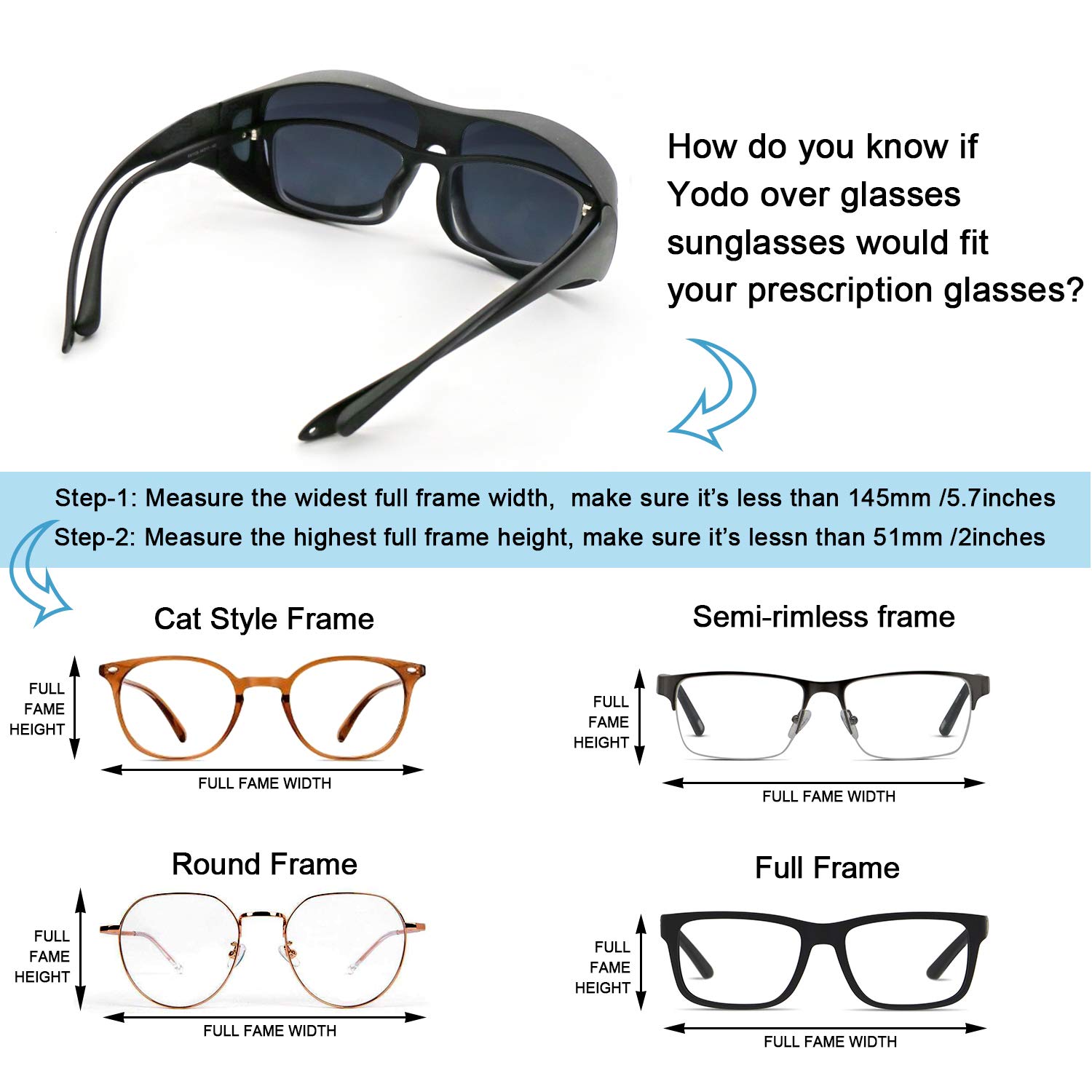 Yodo Fit Over Glasses Polarized Sunglasses for Men & Women - UV Protection, Comfortable Wraparound Design for Driving, Fishing & Outdoor Activities