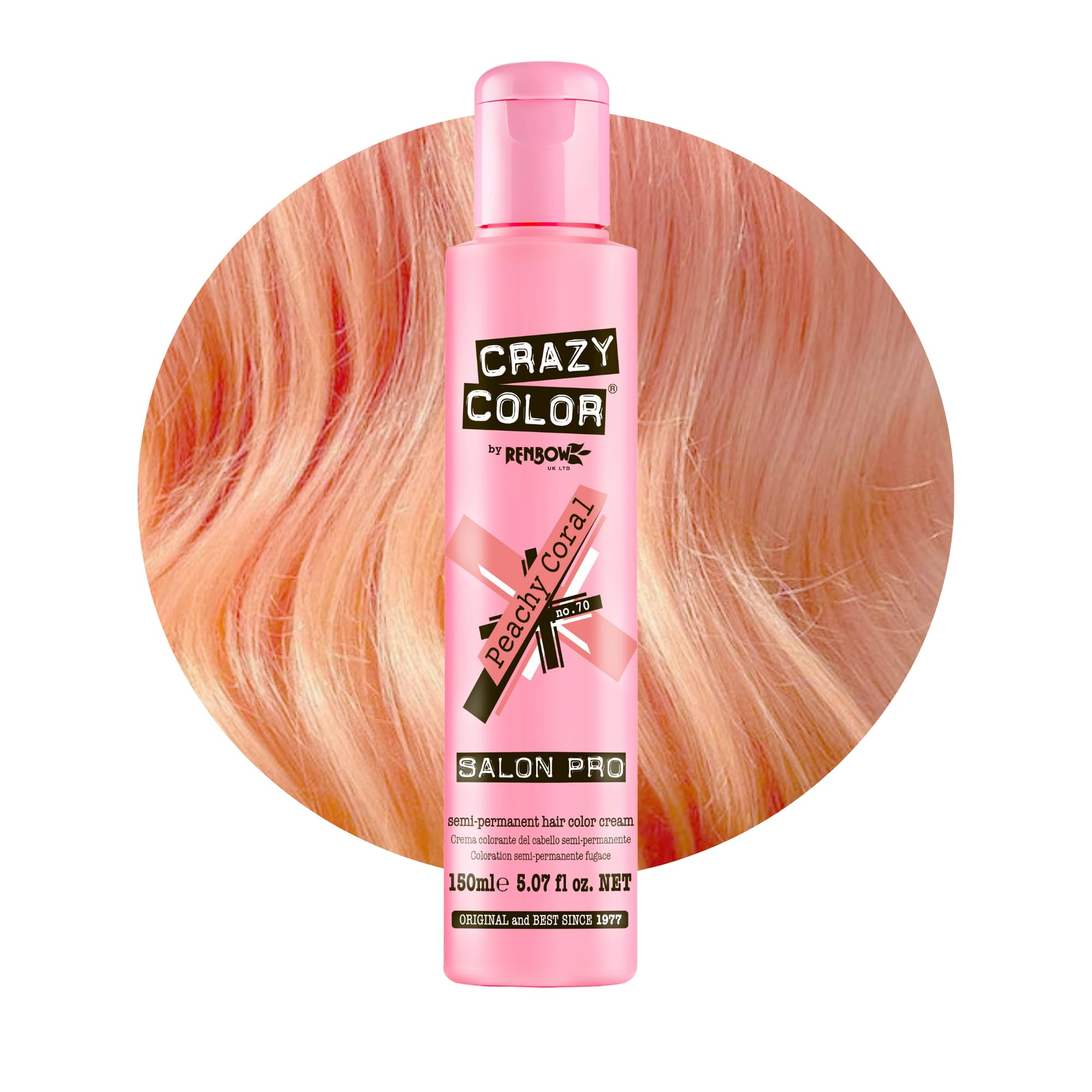 Crazy Color Salon Pro Semi-Permanent Hair Dye - 70 Peachy Coral for Women (5.07 oz) | Vibrant Fashion Hair Color for Parties, Cosplay & Creative Styling
